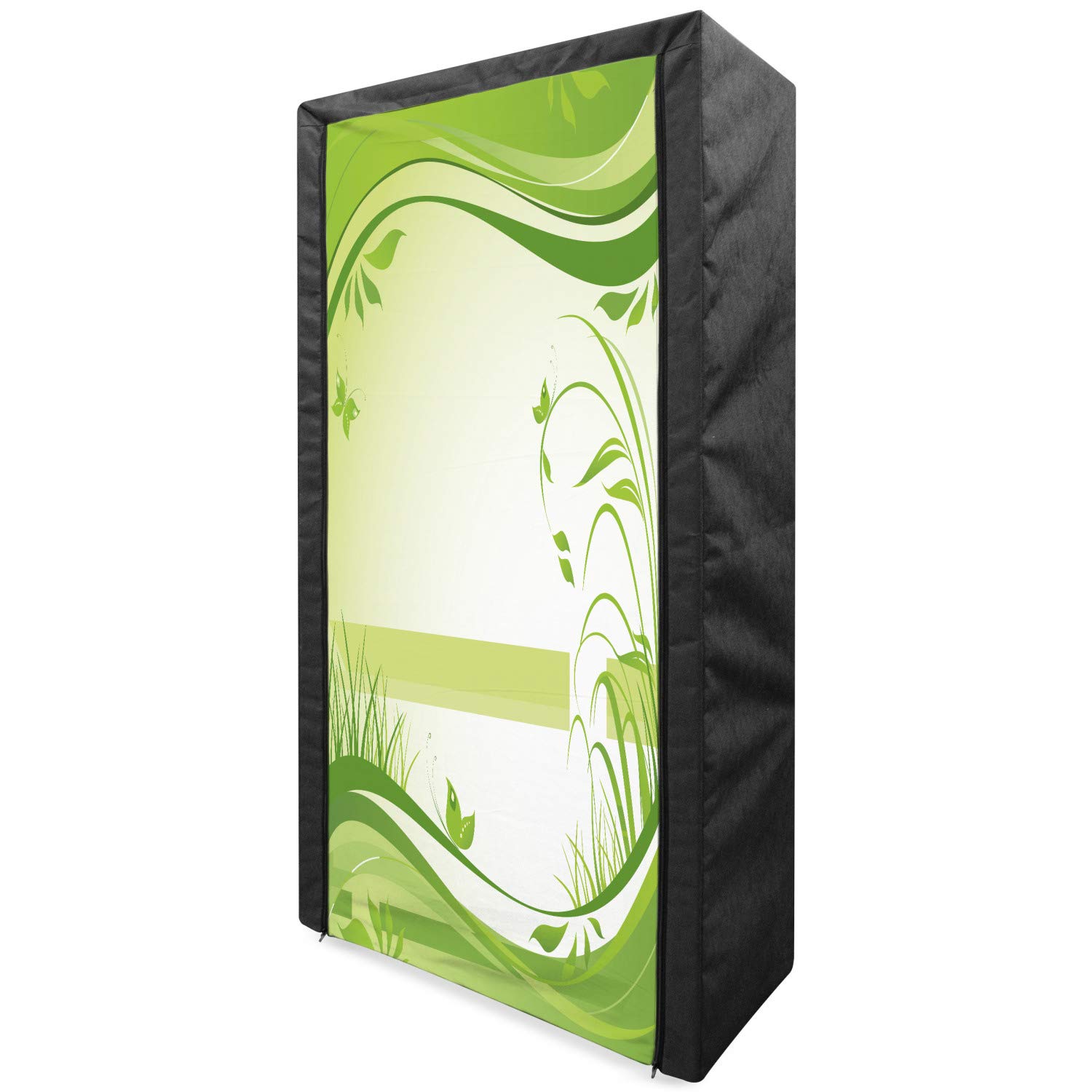 Ambesonne Green Portable Fabric Wardrobe Closet Organizer with Shelves | 33.5 Inch Clothing Storage for Bedroom | Fresh Spring Nature Inspired Abstract Wavy Design with Grass & Butterflies | Apple Green & Fern Green | Perfect for Small Spaces, Dorm Rooms & Apartment Living