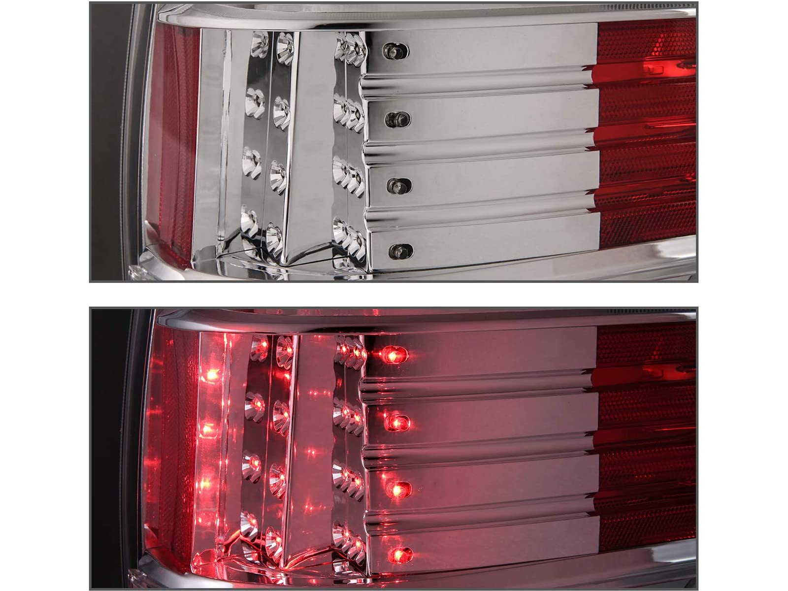 AmeriLite Chrome LED Replacement Brake Tail Lights Set for 2009-2014 Ford F-150 - Left & Right Side - Enhanced Visibility & Safety for Night Driving & Towing