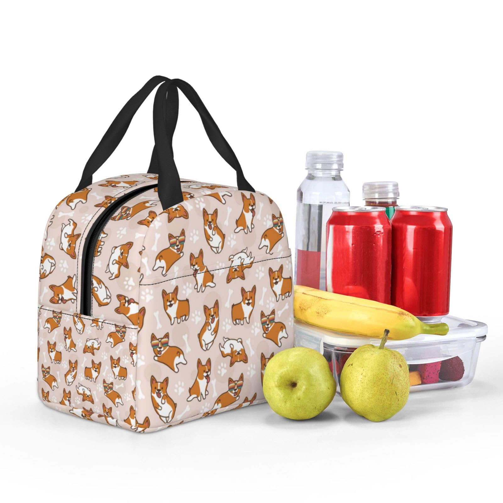 Corgi Insulated Lunch Bags for Women & Men - Reusable Cooler Lunch Box with Pocket - Perfect for Work, School, Picnics & Outdoor Activities