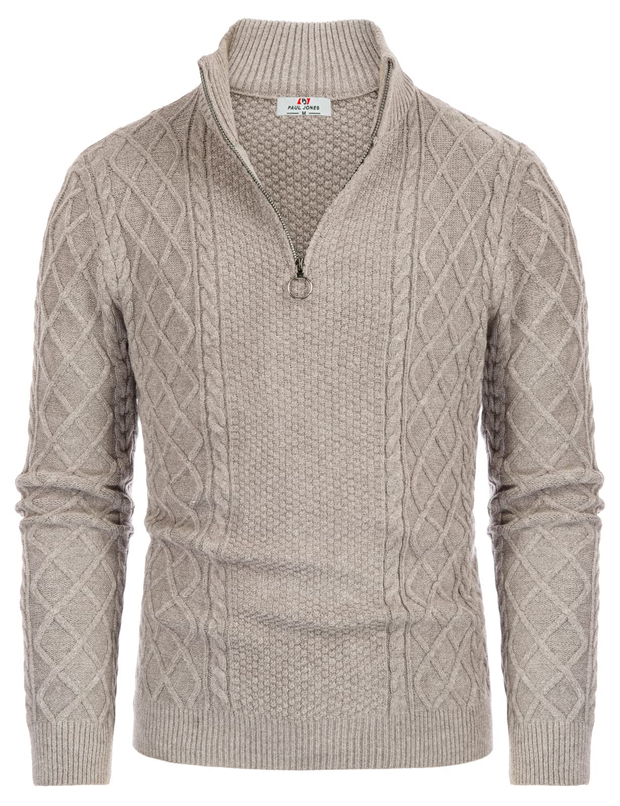 PJ Paul Jones Men's Casual Quarter-Zip Sweater - Cable Knit Thermal Pullover for Winter - Perfect for Office, Outdoors & Holiday Gatherings