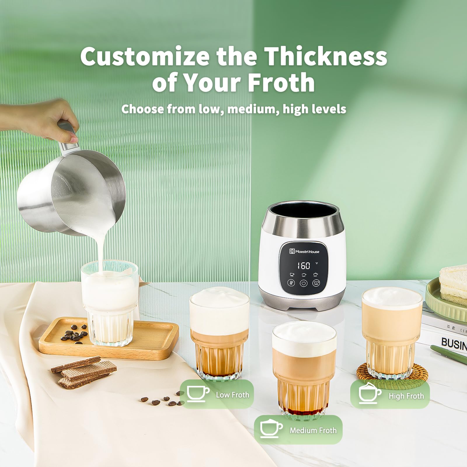 Maestri House 21OZ Smart Milk Frother and Steamer - Variable Temperature & Froth Thickness, Touch Control Milk Warmer with Memory Function for Latte, Cappuccino, Hot Chocolate - Dishwasher Safe - Perfect for Home Coffee Bars, Breakfast Nooks, and Office Break Rooms