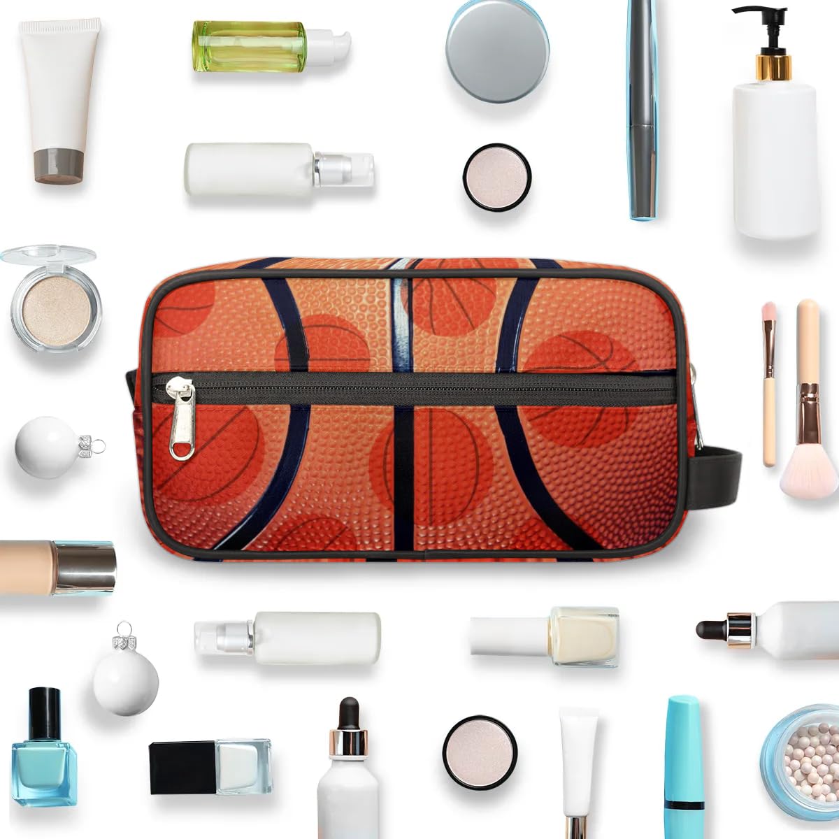 Basketball Themed Waterproof Hanging Toiletry Bag for Men & Boys - Travel Cosmetic Organizer, Sports Shaving Kit, Wash Bag - Perfect for Gym, Camping, and Basketball Trips