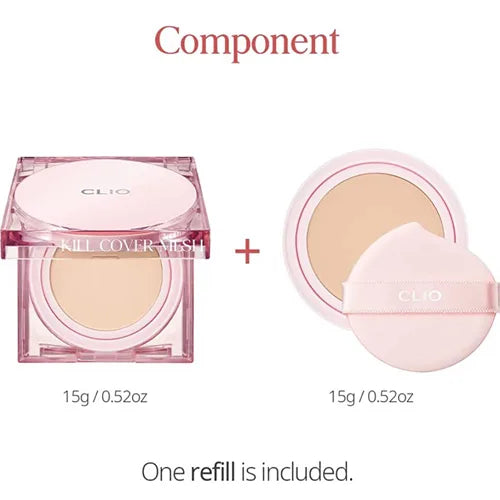 CLIO Kill Cover Mesh Glow Cushion Foundation Set - Hydrating & Full Coverage Makeup Base for Flawless Skin | Perfect for Daily Wear, Special Occasions & On-The-Go Touch Ups