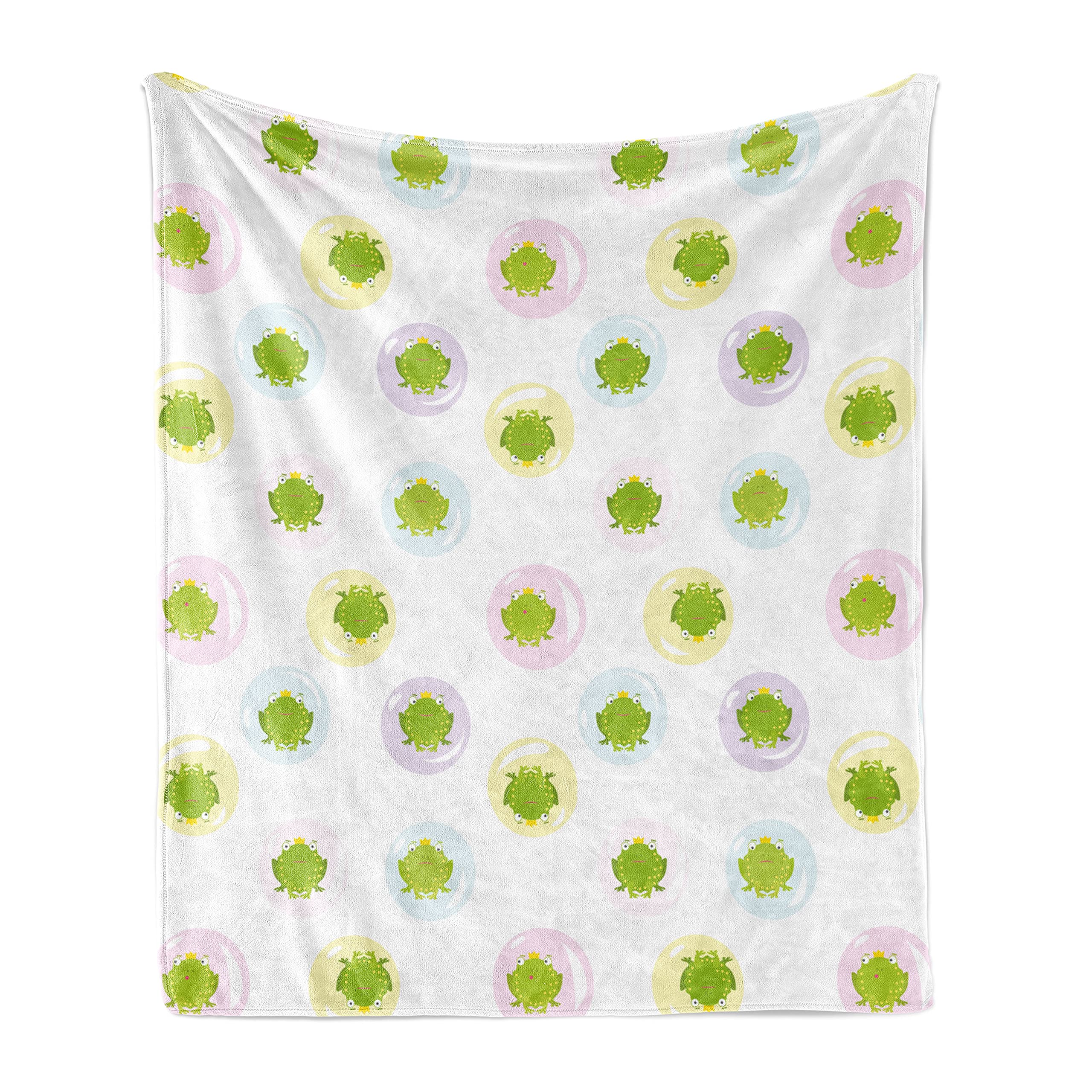 Ambesonne Cartoon Frog Prince Throw Blanket - Soft Flannel Fleece Accent Blanket in Pastel Yellow Green, 50