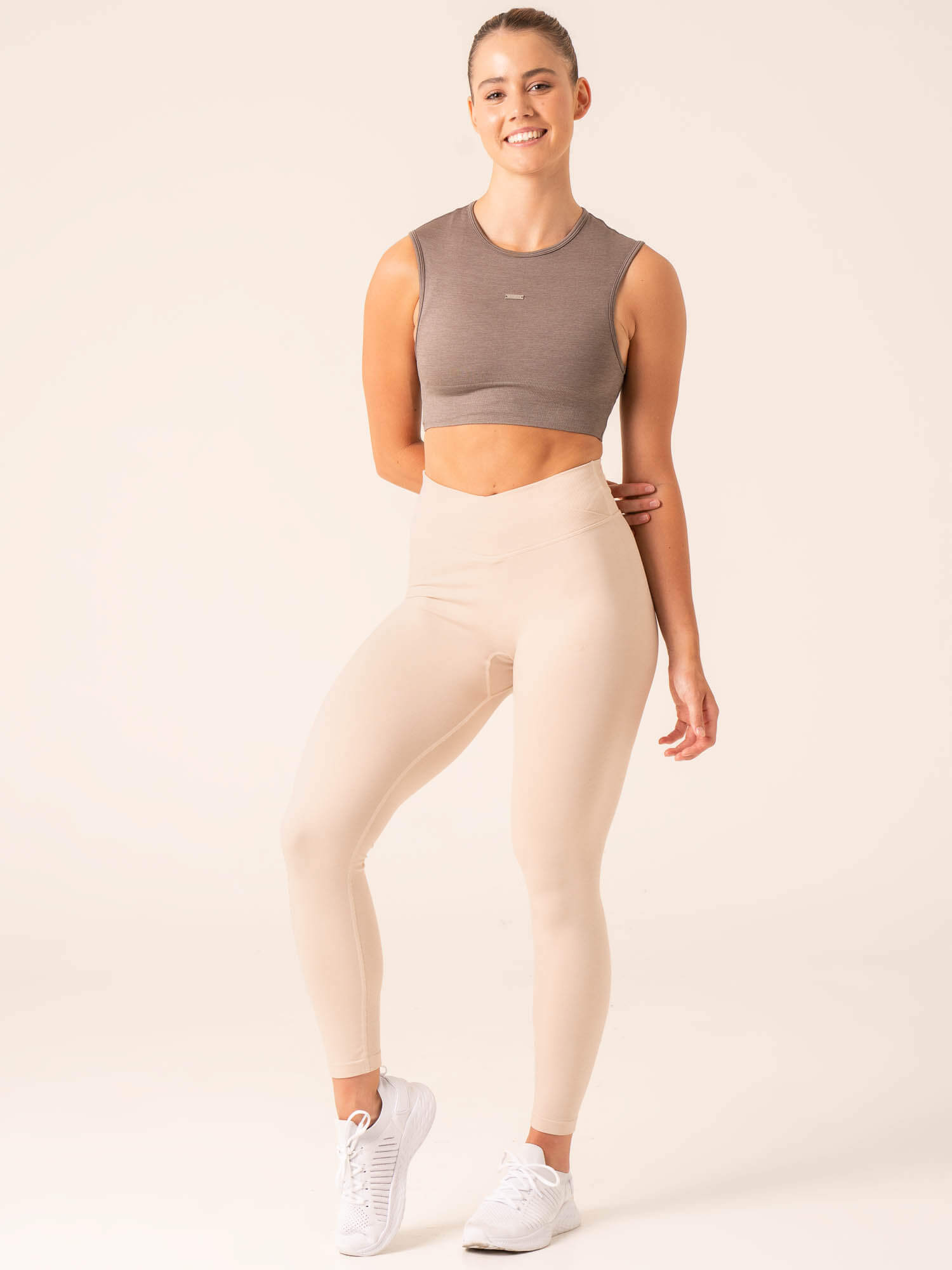 Focus Seamless Tank Top - Taupe Marl Color | Women's Comfortable Workout & Yoga Shirt | Perfect for Gym, Running & Casual Wear