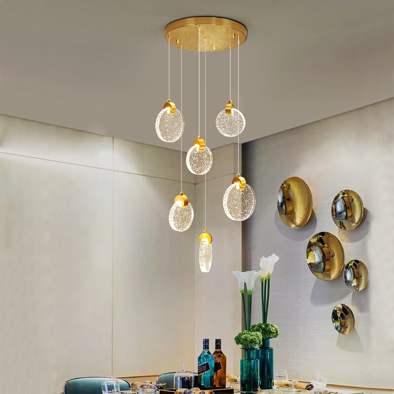 Elegant Crystal Rings Staircase Chandelier - Premium Modern Lighting Fixture for Luxury Home Decor, Foyer & Stairwell Lighting | Dimmable LED Chandelier for Hallway, Entryway & Grand Staircase
