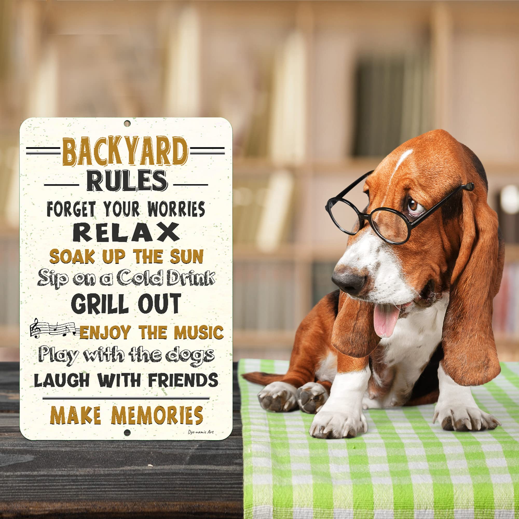 Funny Backyard Rules Metal Sign - Lightweight Aluminum Outdoor Decor for BBQ, Patio, Deck & Garden - Rustic 8x12 Wall Art Sign - Perfect for Outdoor Parties, Man Cave & Backyard Themed Decorations