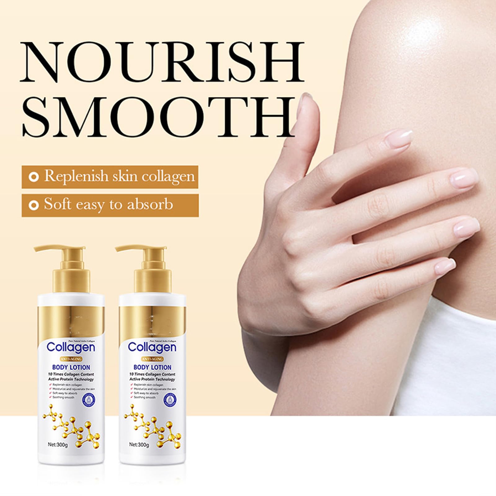 Sadoer Collagen Body Lotion - Deep Moisturizing & Skin Tightening Cream for Hydration - 300g (2 Pack) - Perfect for Dry Skin Care & Anti-Aging Body Treatment