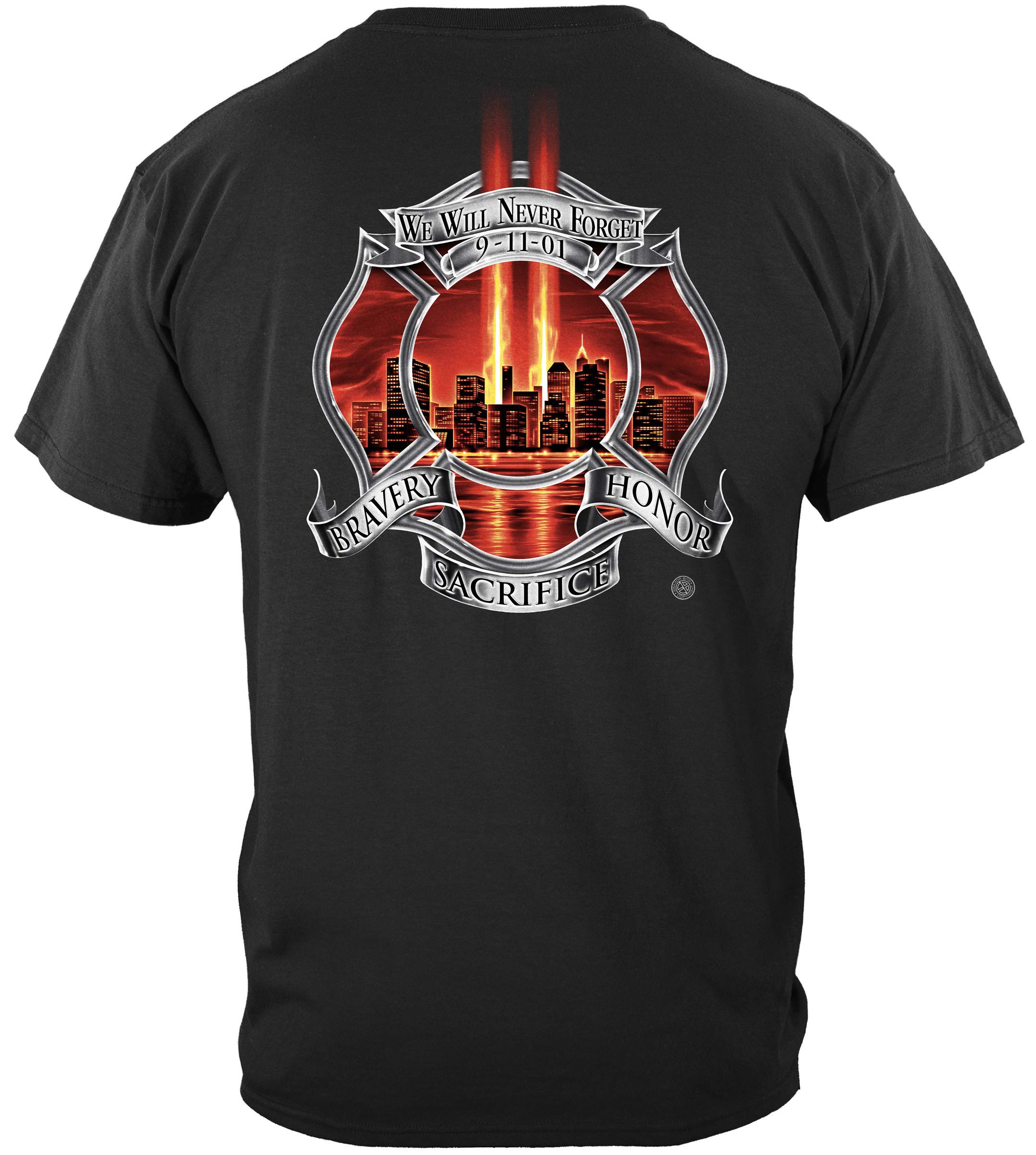 Erazor Bits Firefighter T-Shirt - Steel Fire Wings Design with Foil Stamp Print - Comfortable Cotton Tee for Firefighters, EMS, and First Responders