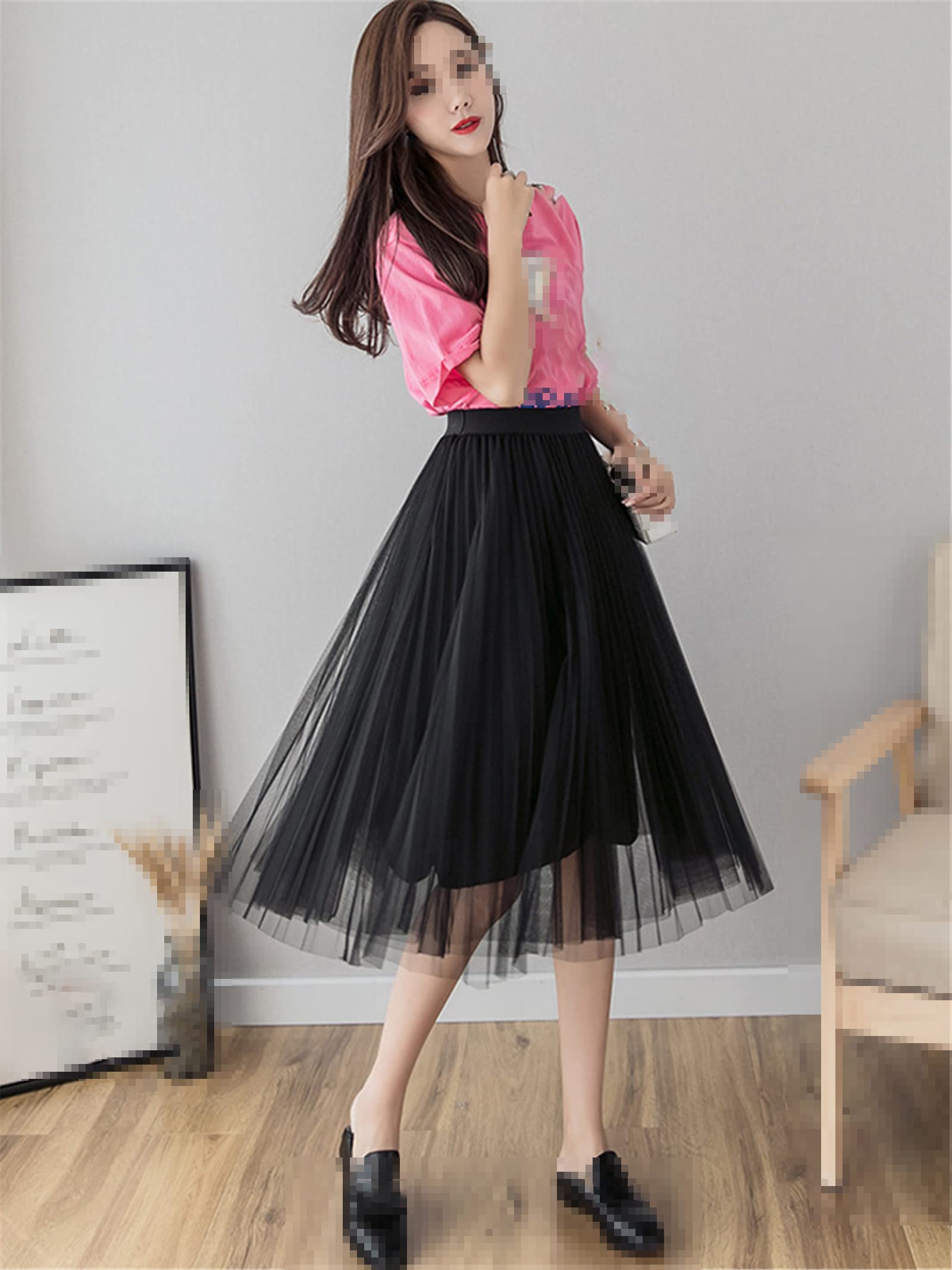 Korean High Waist Tulle Skirt for Women - Solid Color Midi Mesh Pleated Skirt | Spring Summer Fashion | Perfect for Weddings, Parties & Casual Outfits
