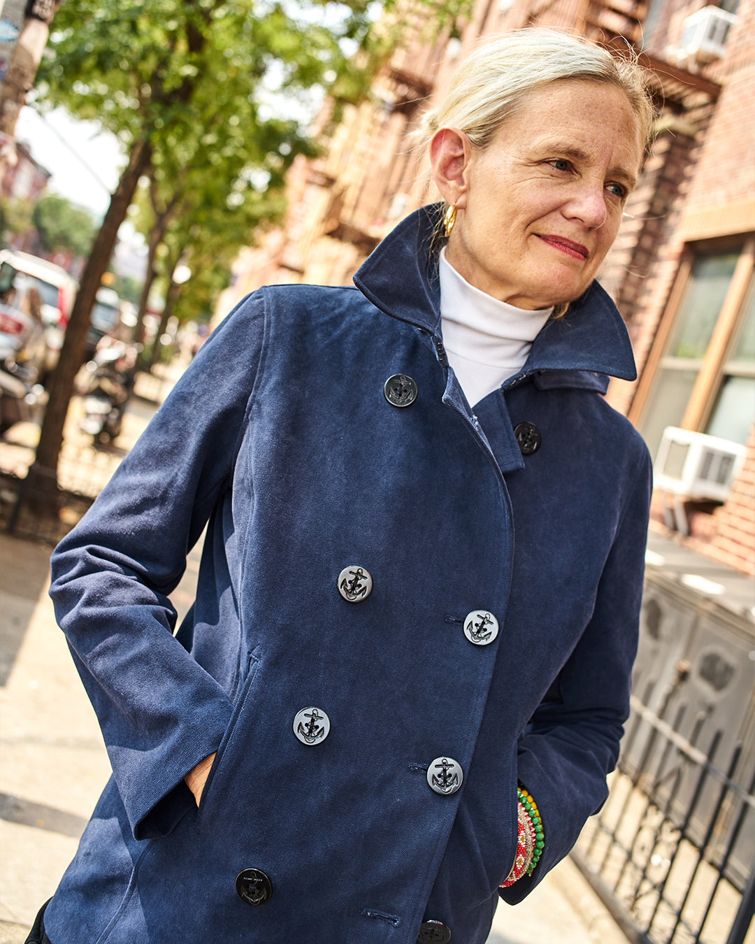 Navy Blue Women's Cropped Peacoat Jacket - Stylish Winter Outerwear for Casual & Office Wear