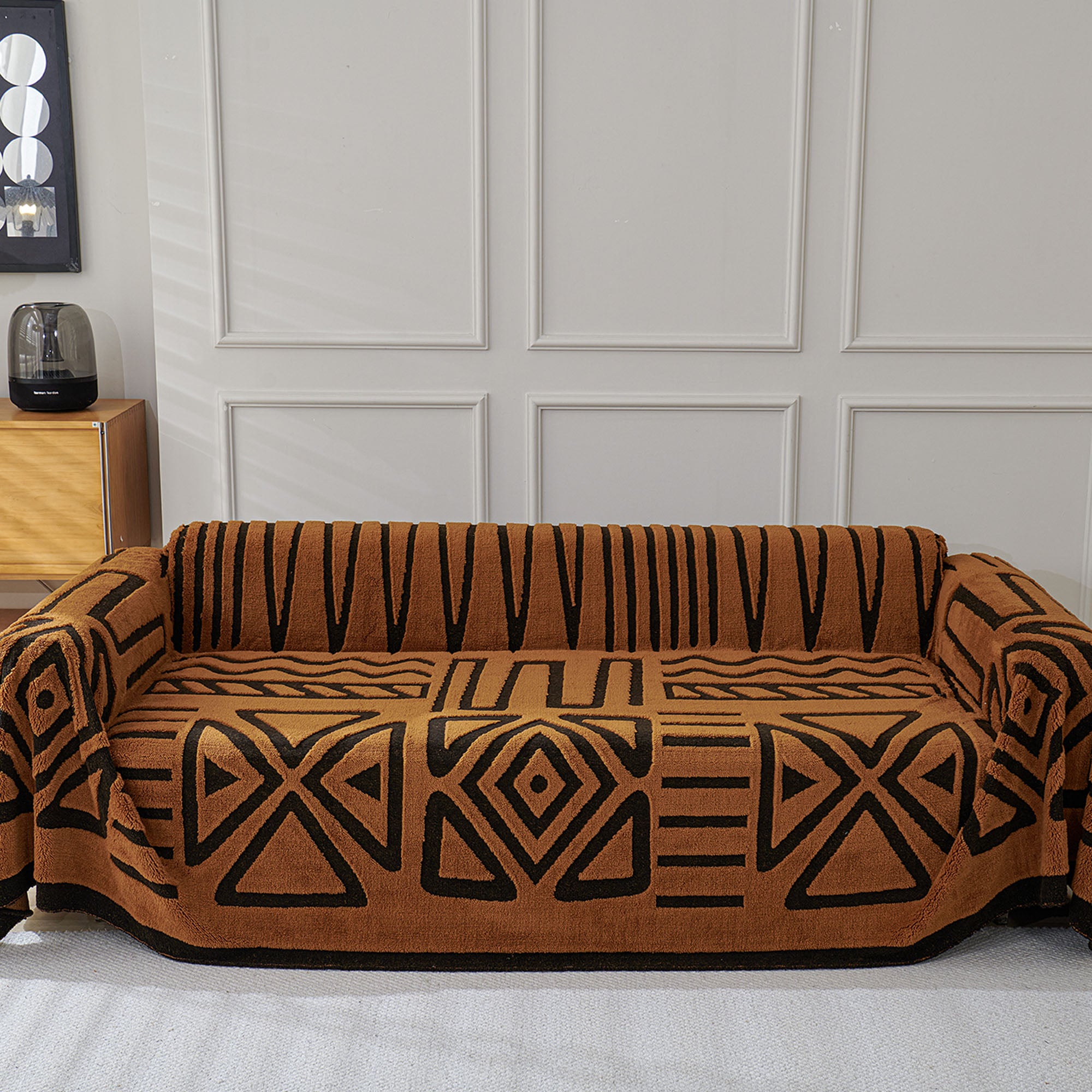 Stylish Geometric Pattern Plush Sofa Cover - Soft & Durable Furniture Protector for Living Room, Bedroom, or Office Decor