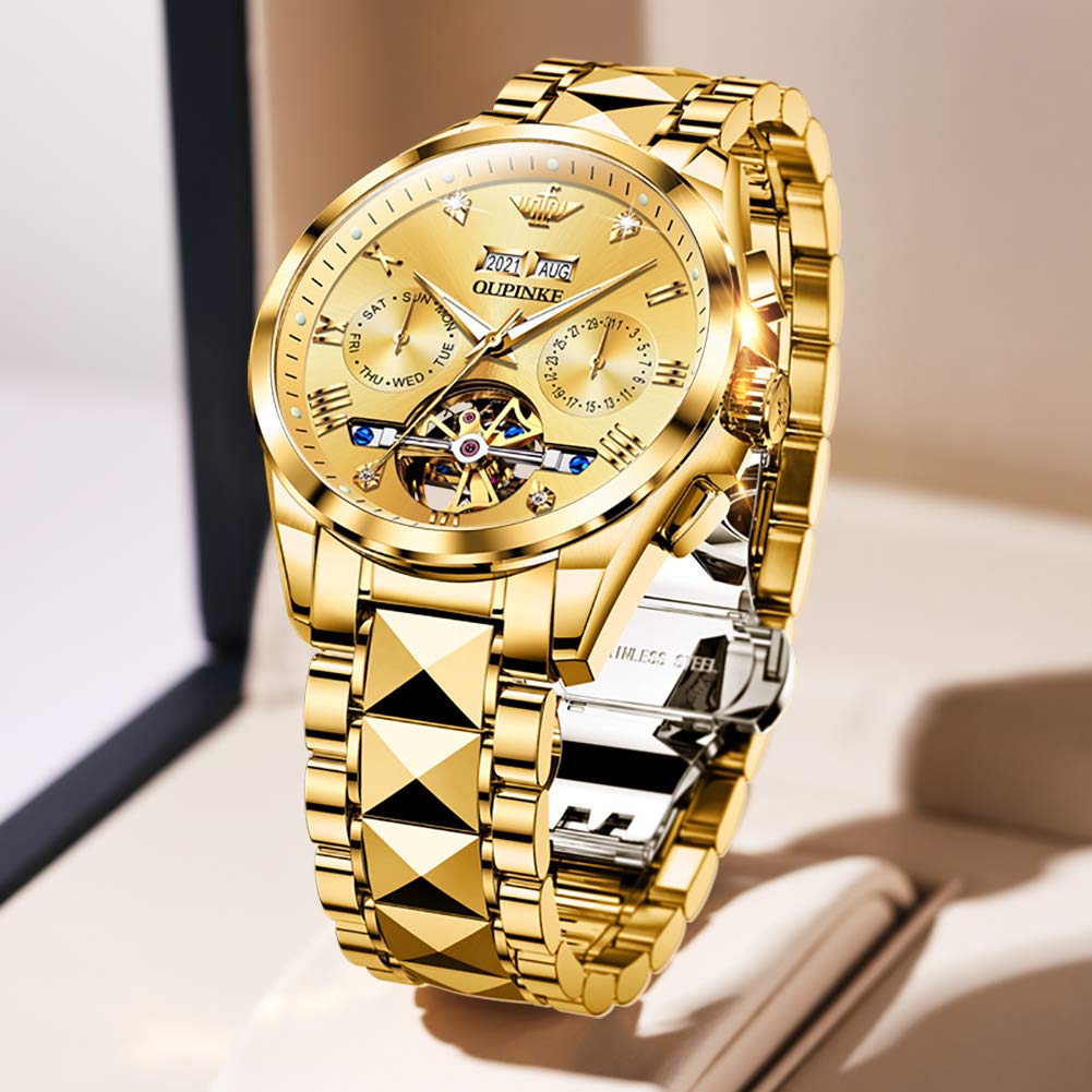 Luxury Men's Automatic Skeleton Watch with Diamond & Sapphire Crystal - Self-Winding Dress Watch in Tungsten Steel - Perfect for Business, Formal Events & Gifts