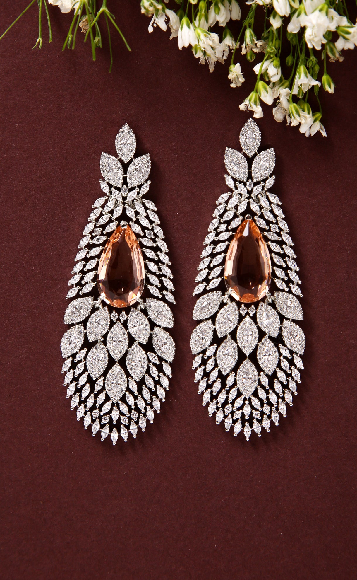 American Diamond Designer Earrings With Genuine Stone (E1011) - Perfect for Weddings, Parties & Special Occasions