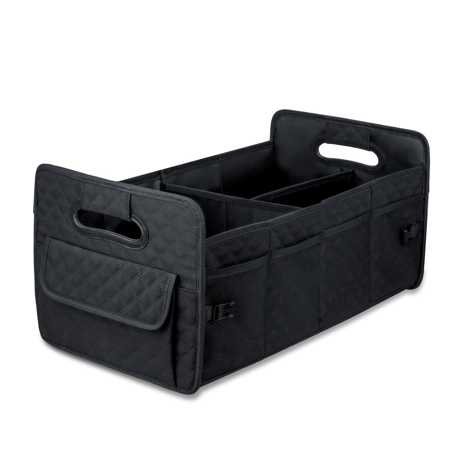 JiatuA Car Trunk Organizer for SUV - Collapsible Multi Compartment Storage Box, Adjustable Car Accessories for Women & Men, Black - Perfect for Road Trips, Camping & Daily Commute