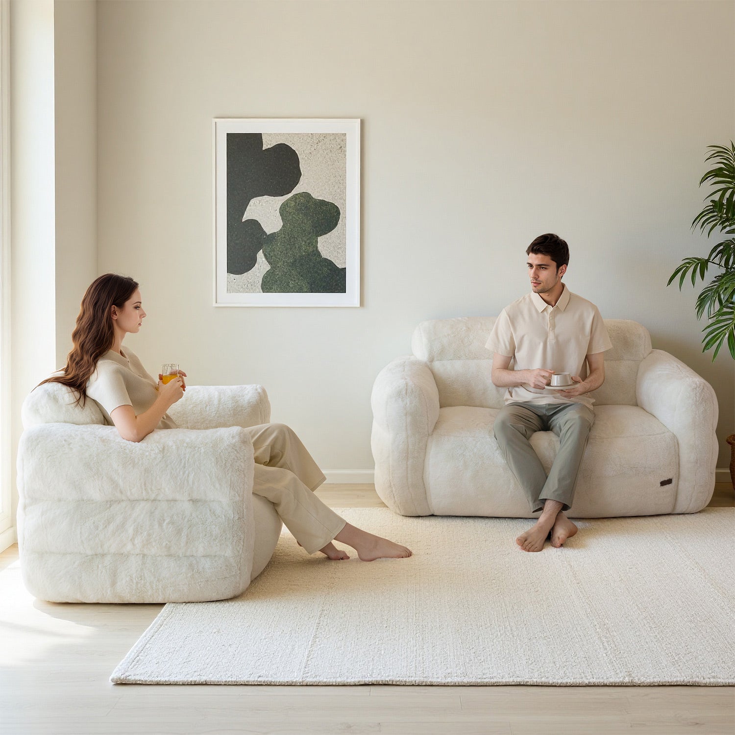 MAXYOYO Giant Bean Bag Chair - Ultra Soft Fluffy Oversized Bean Bag Sofa for Adults & Teens, Cozy Reading Nook Chair, Lounge Chair for Bedroom, Living Room, Dorm - Beige (Perfect for Relaxing, Gaming & Movie Nights)