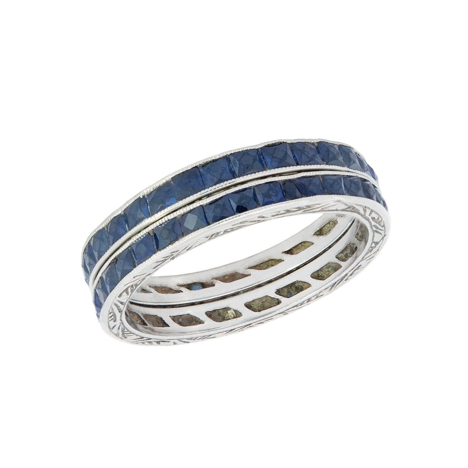 18K Gold Art Deco Sapphire Eternity Band for Women - Vintage Inspired Wedding Ring, Anniversary Gift & Bridal Jewelry - Perfect for Engagement, Proposal & Special Occasions