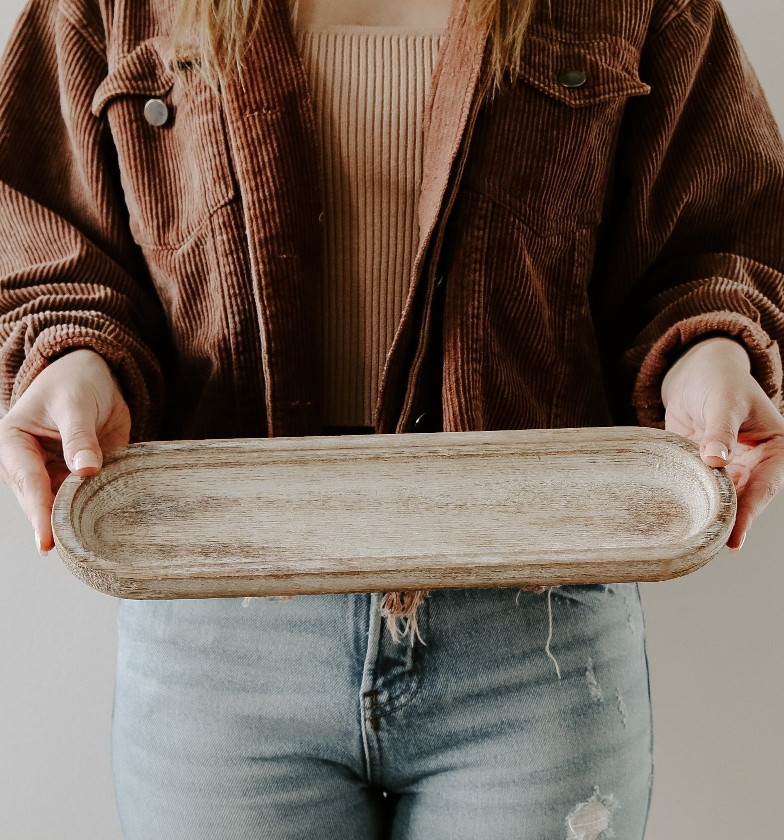 Rustic Wood Serving Tray - Large Farmhouse Style Wooden Tray for Dining, Coffee Table Decor, Kitchen Organization & Gift Giving