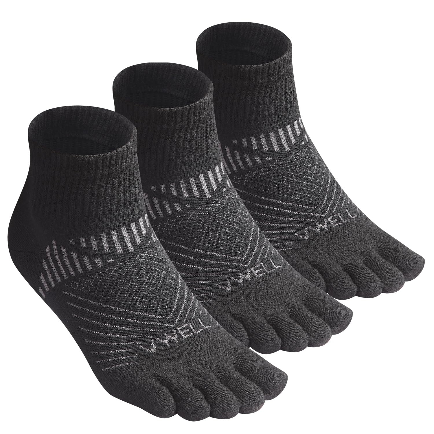 VWELL COOLMAX Athletic Toe Socks for Men & Women - 3 Pairs of Breathable Five Finger Running Socks for Sports, Yoga & Outdoor Activities