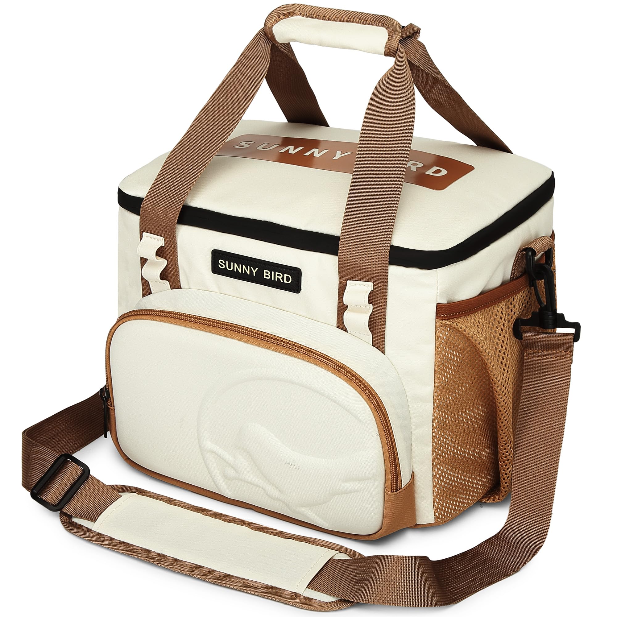 12L Large Insulated Lunch Bag for Adults - Leakproof & Foldable Cooler Box Fits 18 Cans | SUNNY BIRD Ivory White | Perfect for Office, School, Picnics & Outdoor Activities