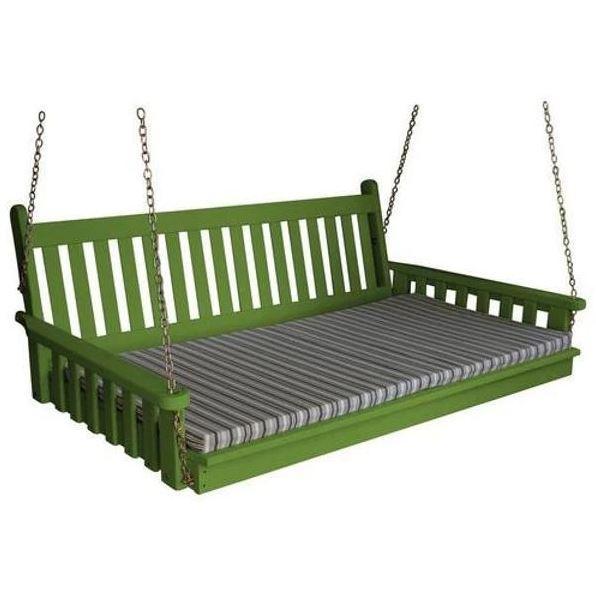A & L Furniture Yellow Pine Traditional English Swing Bed - Outdoor Porch Swing for Relaxing in Garden, Patio or Backyard