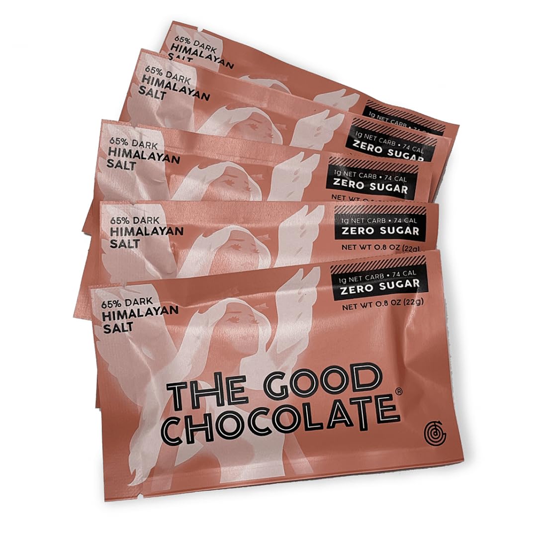 THE GOOD CHOCOLATE - Sugar-Free Mini Himalayan Salt Chocolate Bars | Low Carb Keto-Friendly Snack | All Natural Non-GMO Dark Chocolate Candy | Perfect for Weight Loss, Diabetic Diets & Healthy Lifestyle (Pack of 10)