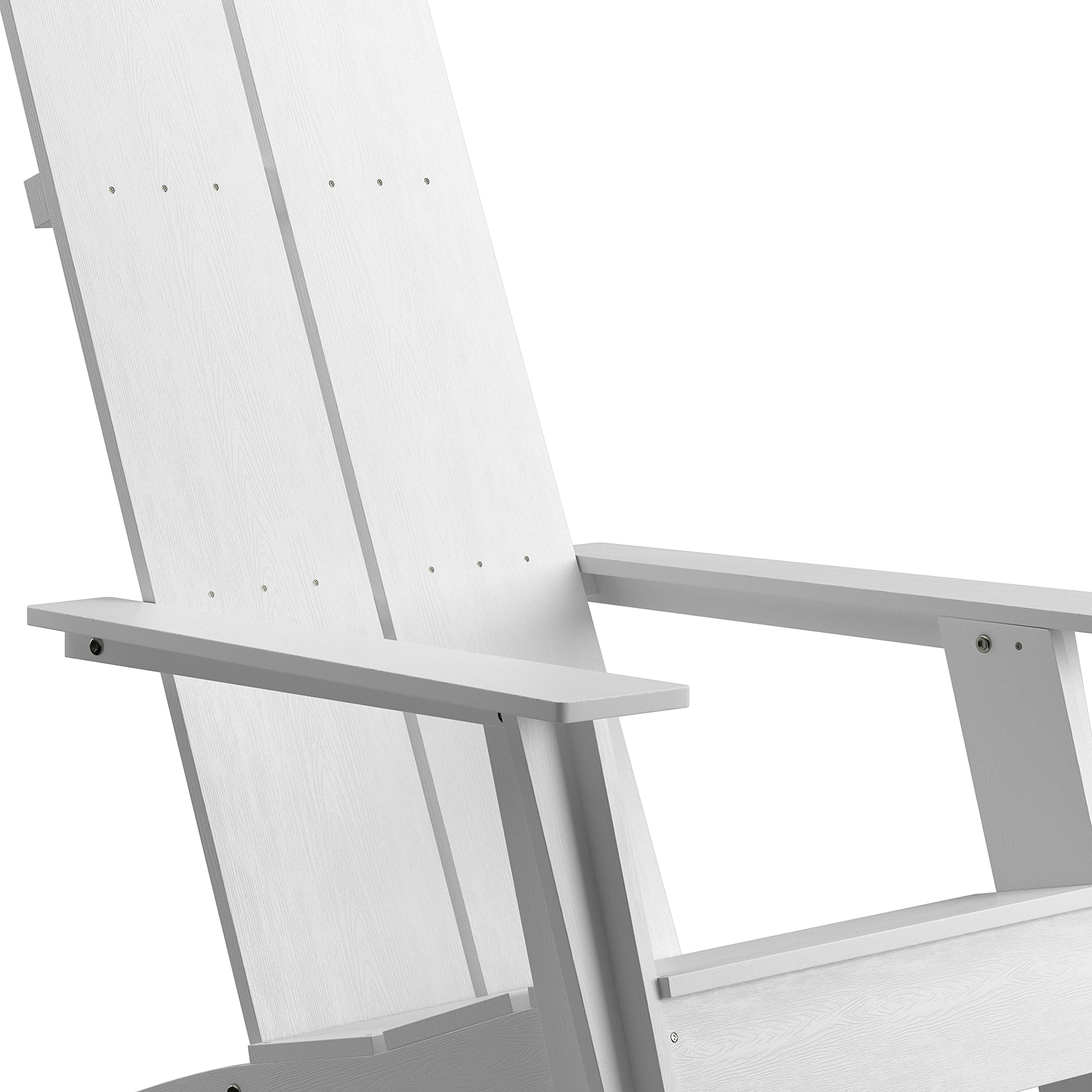 EMMA + OLIVER Set of 2 White Modern Dual Slat Back Adirondack Chairs - Indoor/Outdoor Patio Furniture for Garden, Deck, Poolside & Porch Relaxation
