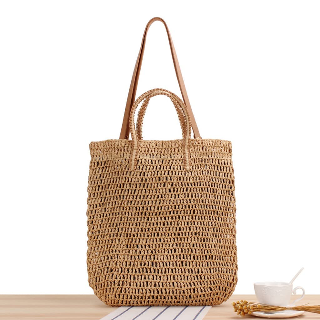 Women's Large Straw Tote Bag - Woven Wicker Shoulder Handbag for Beach, Shopping & Summer Outfits (42 x 38cm, Color A) | Perfect for Vacation, Picnic & Casual Daily Use