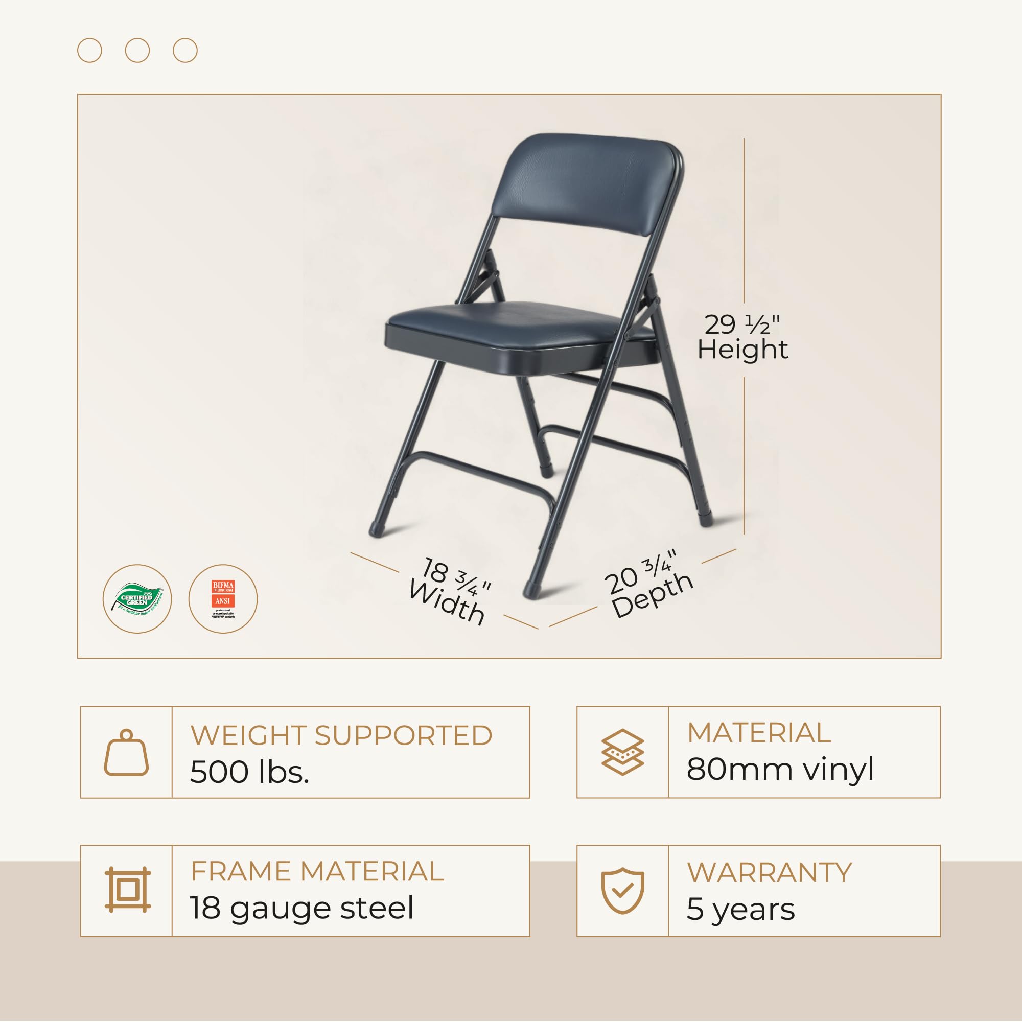 Premium Vinyl Upholstered Folding Chair with Heavy-Duty Padded Seat & Triple Brace Design - Comfortable Blue Event Chair for Weddings, Parties, and Outdoor Gatherings