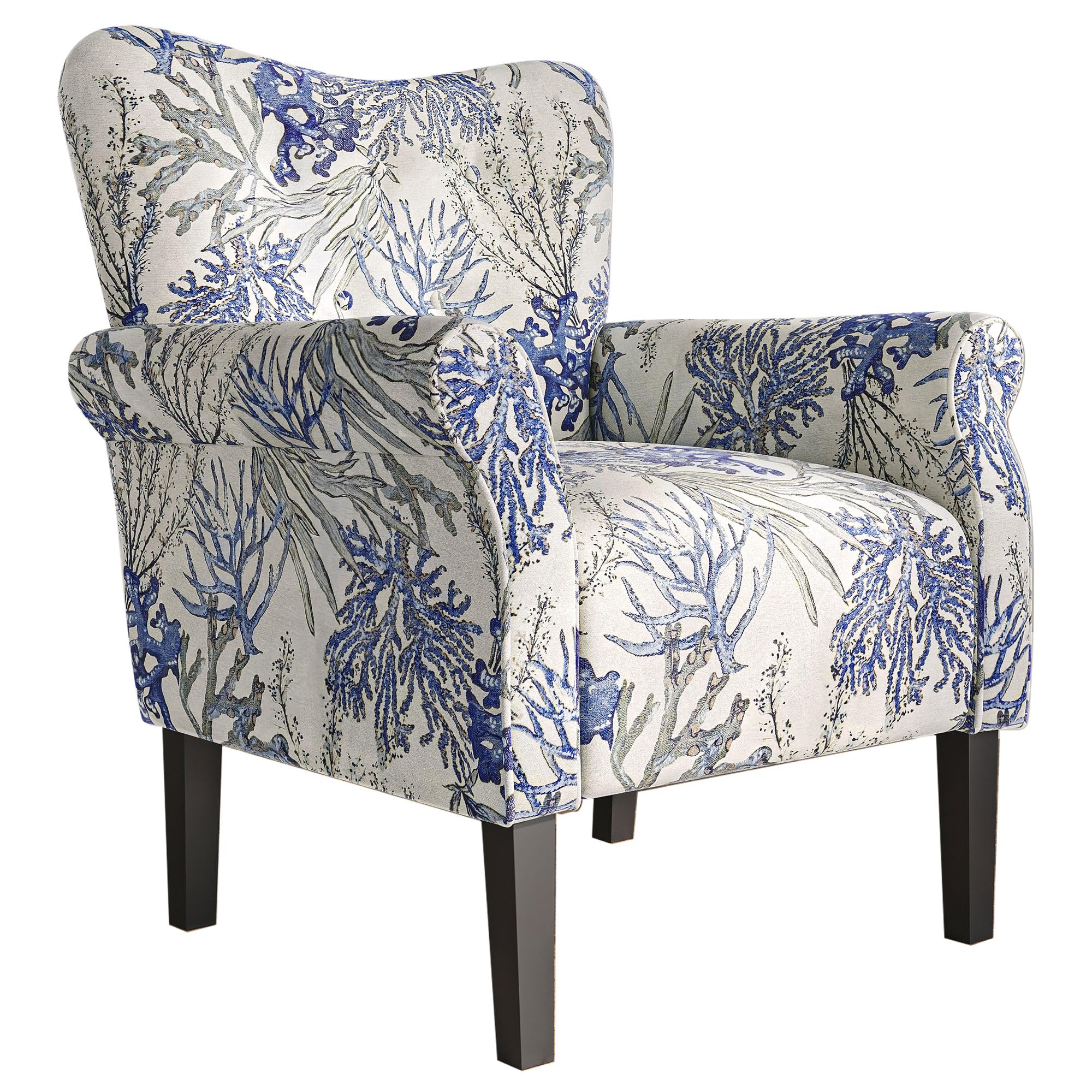 BELLEZE Modern Accent Chair with High Back & Wooden Legs - Blue Coral Upholstered Wingback Armchair for Living Room, Bedroom, Office | Comfortable Linen Fabric & Padded Armrests for Relaxing, Reading & Home Decor
