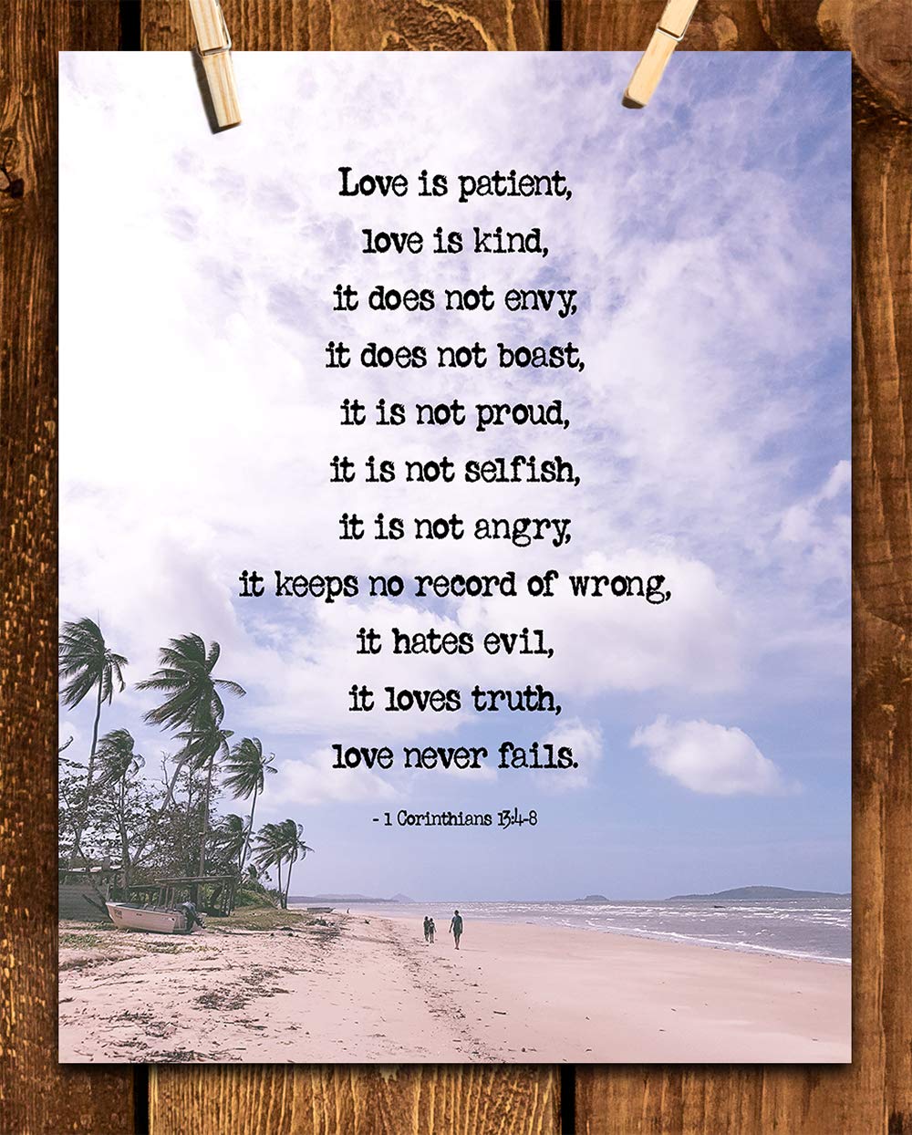 TJ Originals - 1 Corinthians 13:4-8 Bible Verse Wall Art, Love is Patient Love is Kind Christian Home Decor, 11x14 Inspirational Scripture Print, Purple Sky Religious Gift for Family & Friends - Perfect for Bedroom, Living Room, Church or Office Decor