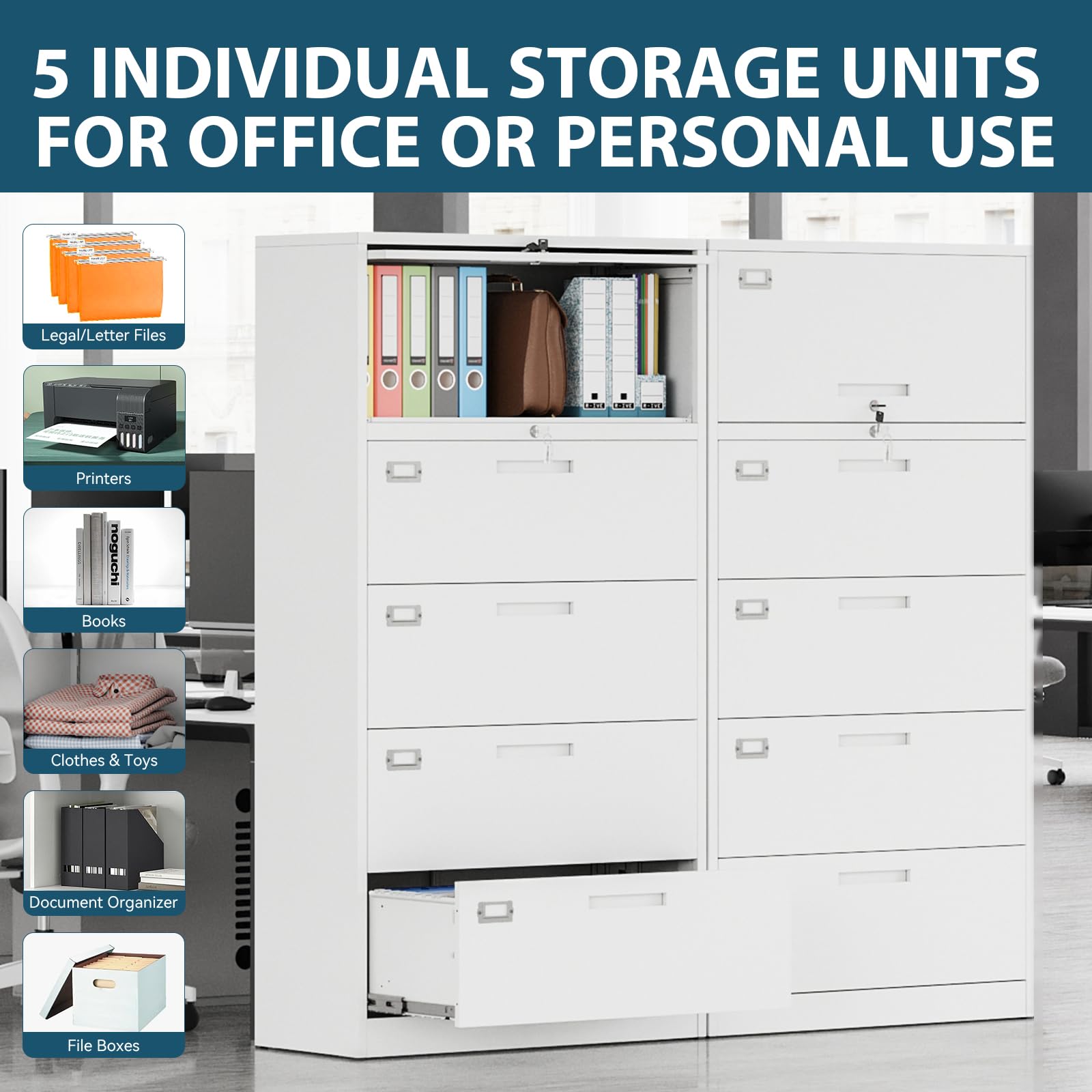 MIIIKO 4-Drawer Metal File Cabinet with Lock, 36