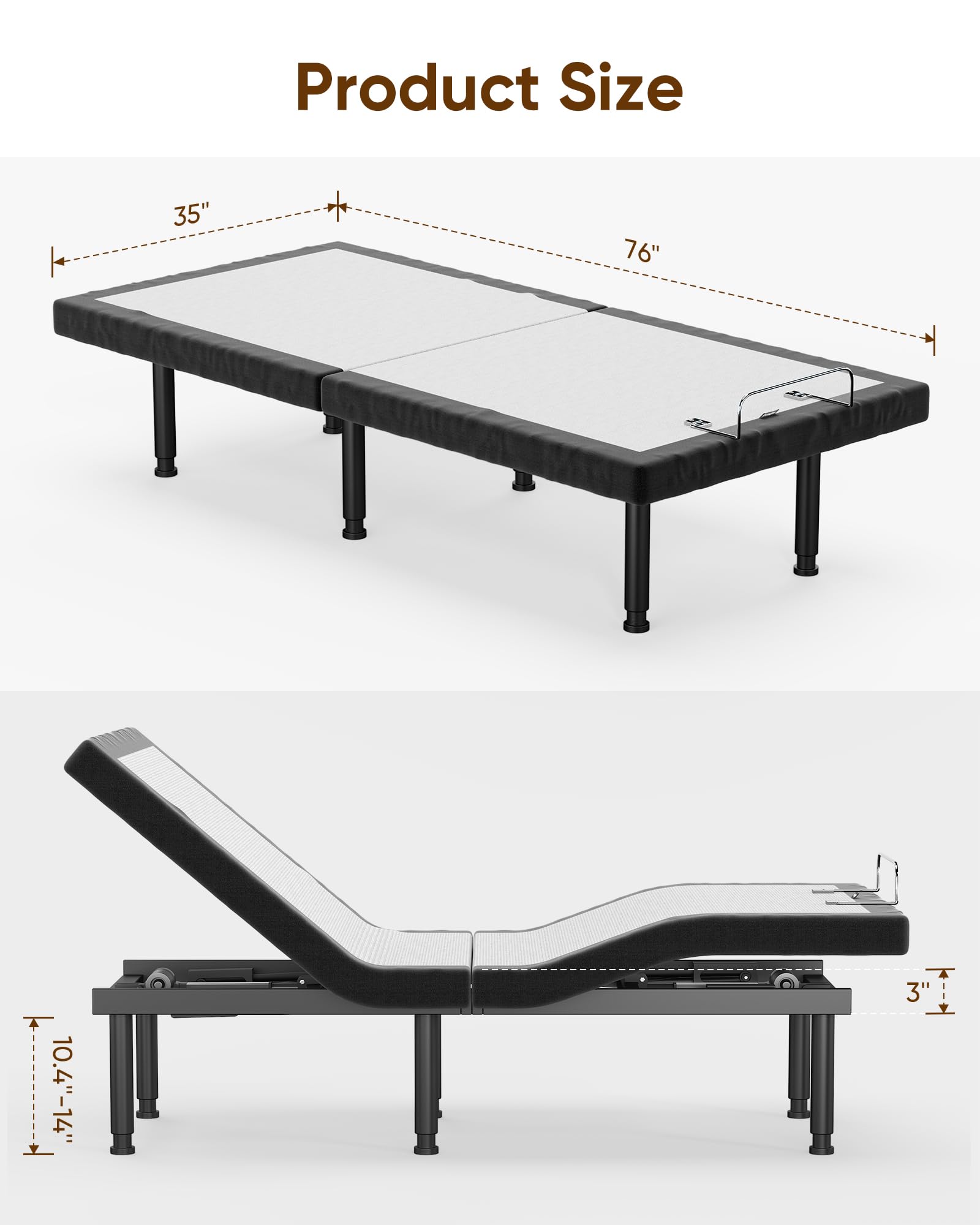 Adjustable Twin XL Bed Frame with Massage, Anti-Snore & Zero Gravity Features - Sturdy Metal Platform with Child Lock for Home, Dorm or Guest Room Use