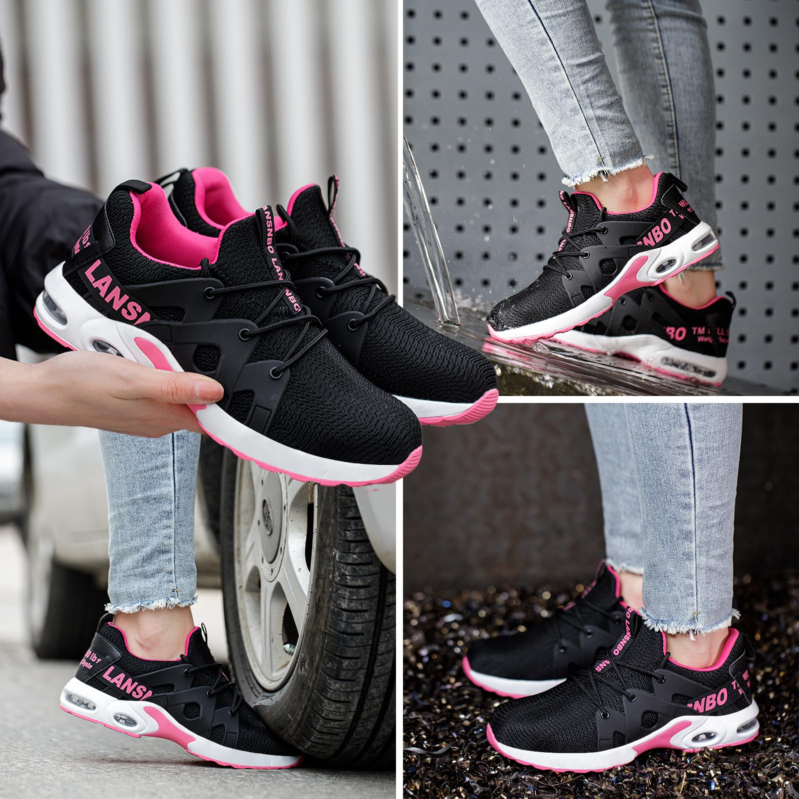 Women's Steel Toe Work Shoes - Indestructible Safety Sneakers with Air Cushion, Lightweight & Breathable, Puncture Proof & Slip Resistant, Composite Toe Footwear for Construction, Warehouse & Industrial Work
