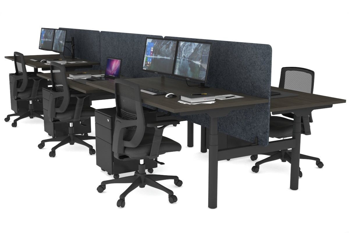 Flexi Premium Height Adjustable 6-Person H Bench Workstation - Black Frame [1200L x 800W with Cable Management] - Ideal for Office, Coworking Spaces & Home Offices