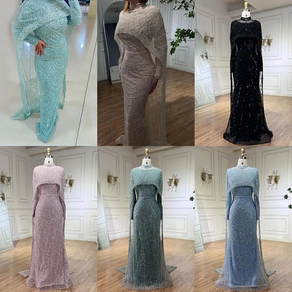 Luxury Muslim Hijab Mermaid Long Cape Evening Dress for Women - Dubai Arabia Wedding Party Gown 2025 LA72032M | Elegant Formal Wear for Special Occasions & Celebrations