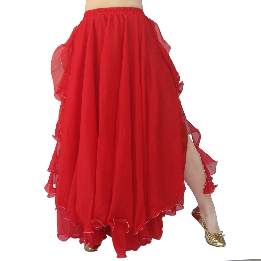 Elegant White Chiffon Long Belly Dance Skirt with Slits - Boho Gypsy Belly Dance Costume for Bollywood Performances & Festival Wear