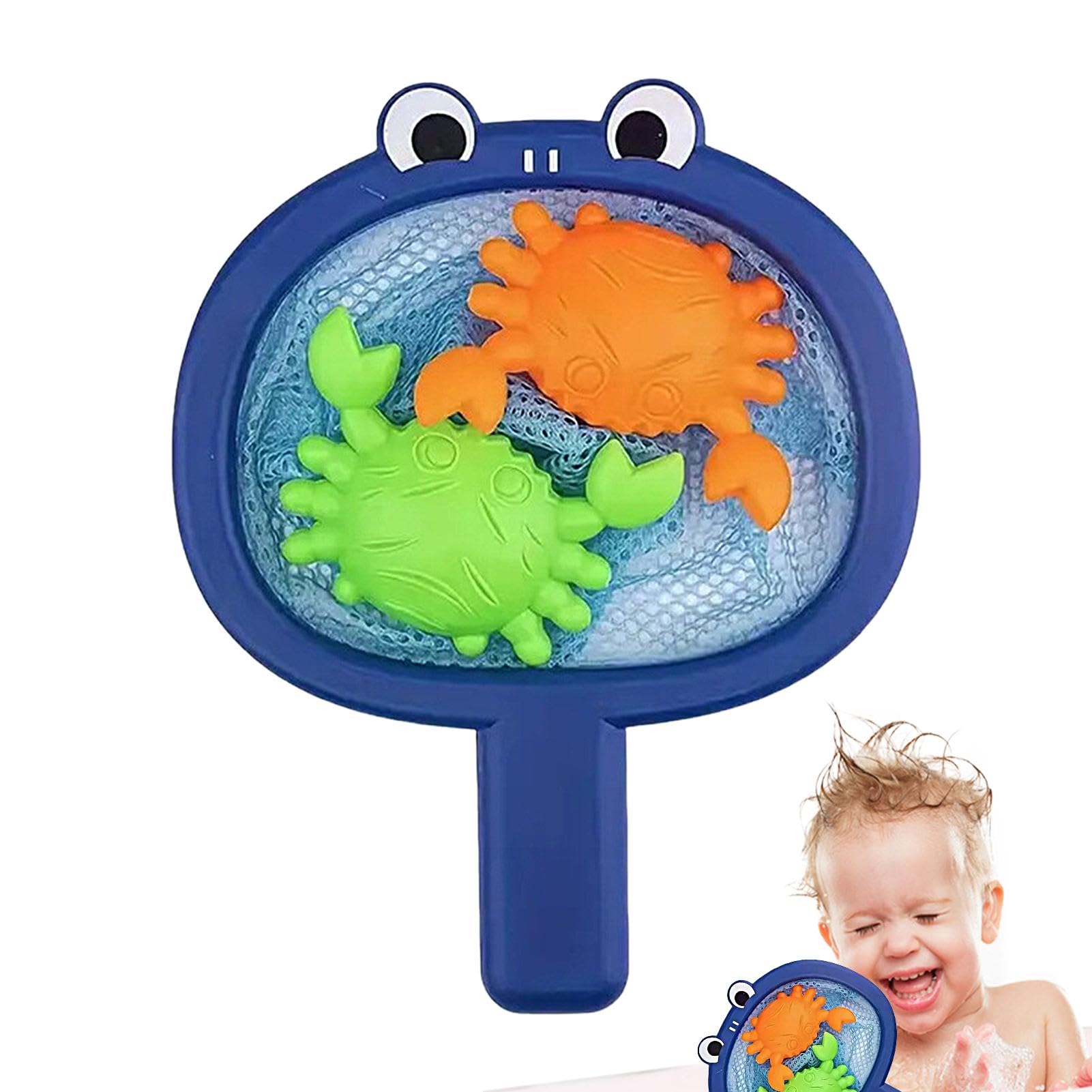 Cartoon Crab Duck Fishing Bath Toy with Net - Interactive Bathtub Fishing Game for Kids - Floating Water Toy for Bath Time Fun & Learning