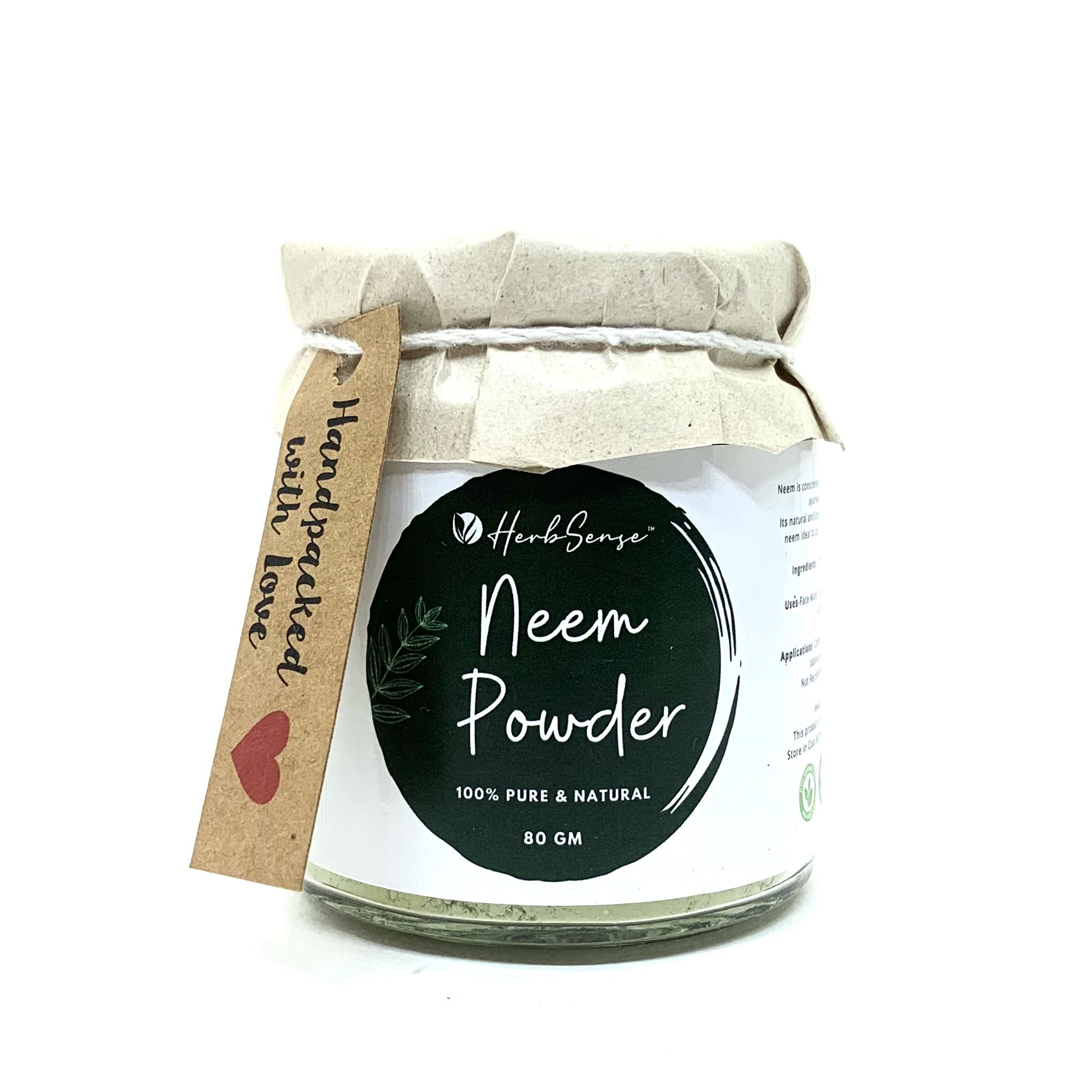 Herbsense Pure Neem Leaves Powder - 100% Natural Skin & Hair Care | Organic Face Mask for Acne Treatment & Deep Cleansing | Anti-Dandruff Hair Pack | Glass Jar 80g | Perfect for DIY Beauty Treatments & Holistic Skincare Routines