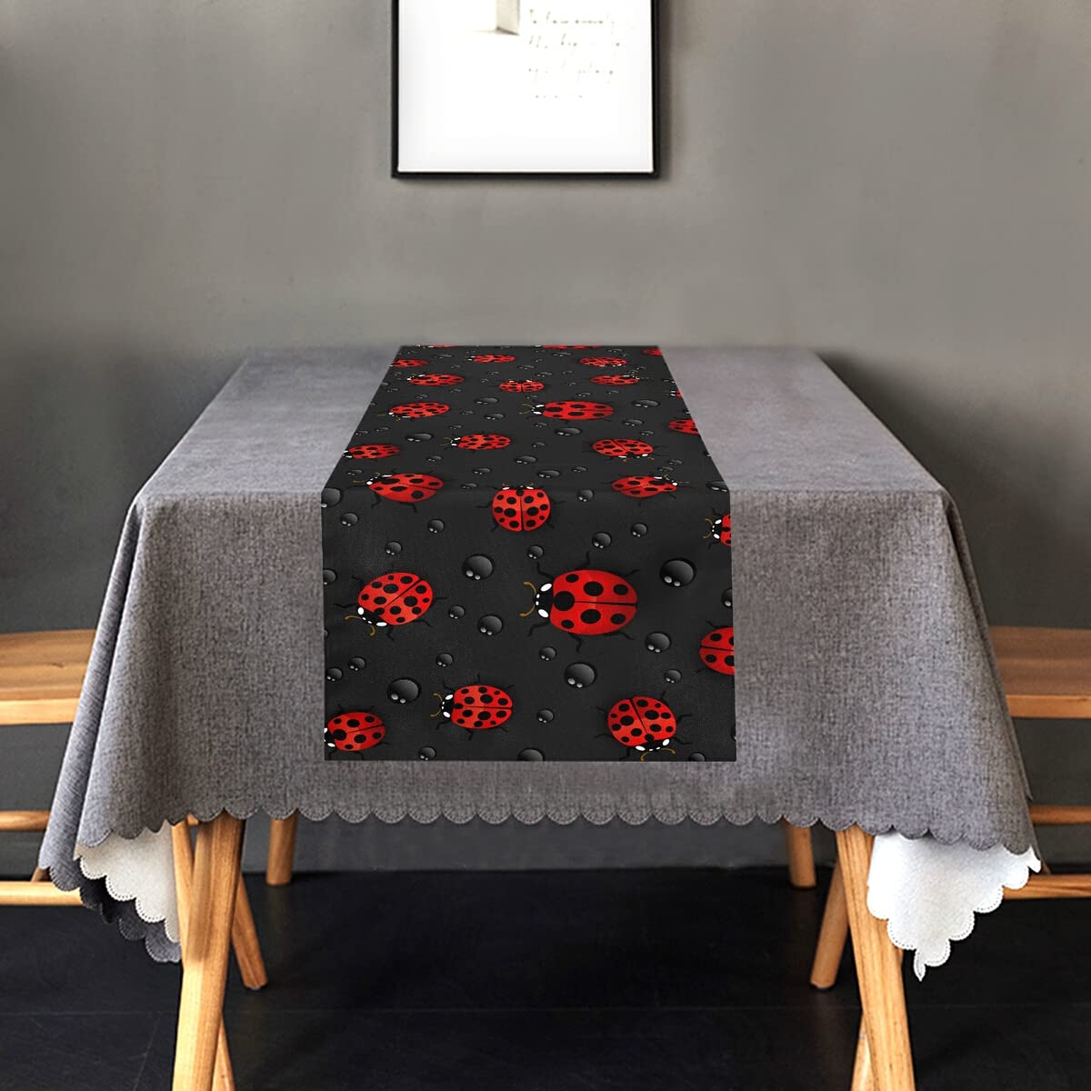 DOMIKING 72 Inch Extra Long Ladybug Print Rectangle Table Runner - Durable Polyester Table Decor for Round, Square & Coffee Tables - Perfect for Parties, Weddings & Home Decor