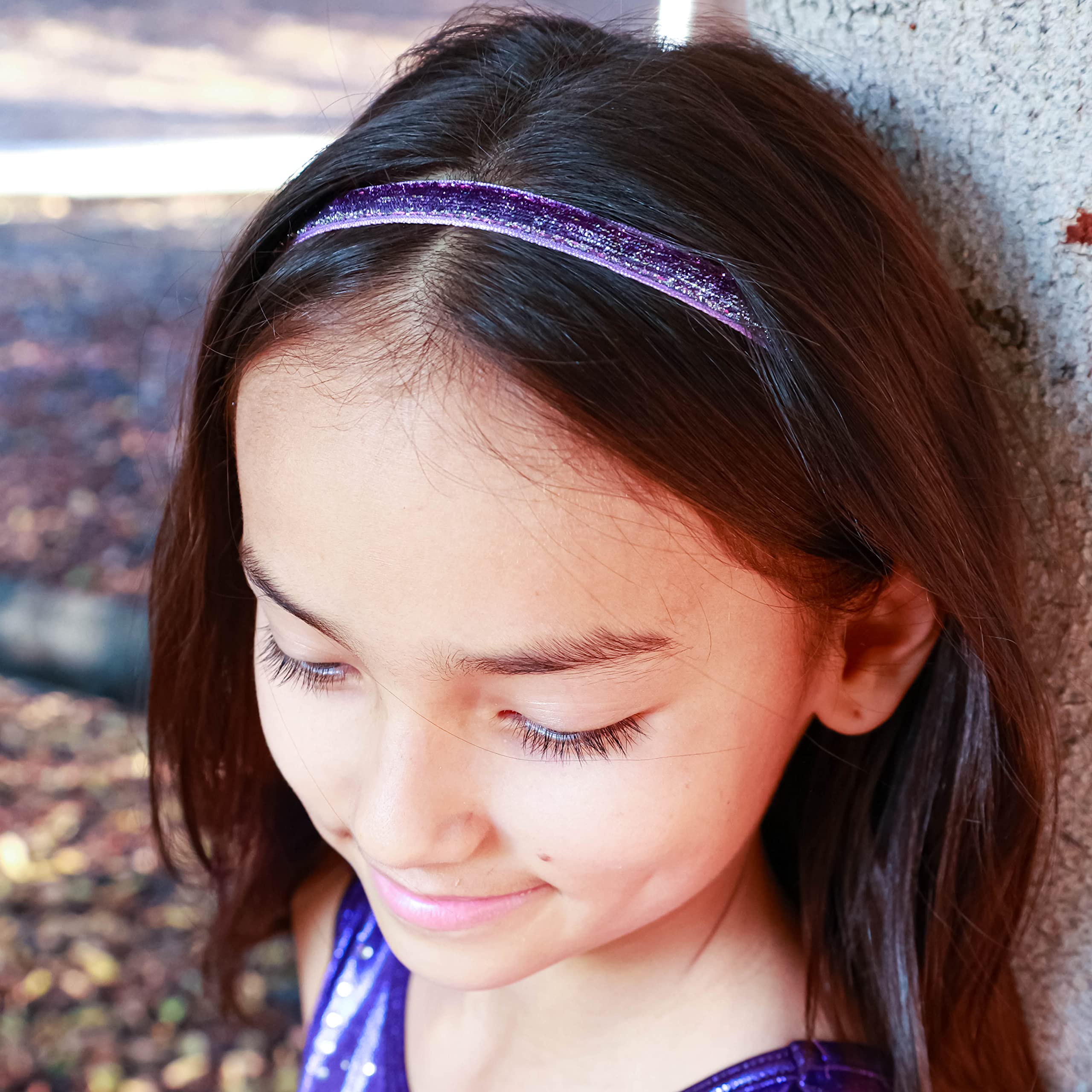 **FROG SAC 6-Pack Glitter Headbands for Girls & Teens – Adjustable Non-Slip Thin Stretch Elastic Sports Headband – Cute Athletic Hair Accessories for Kids – Perfect for Running, Yoga, Dance & School**
