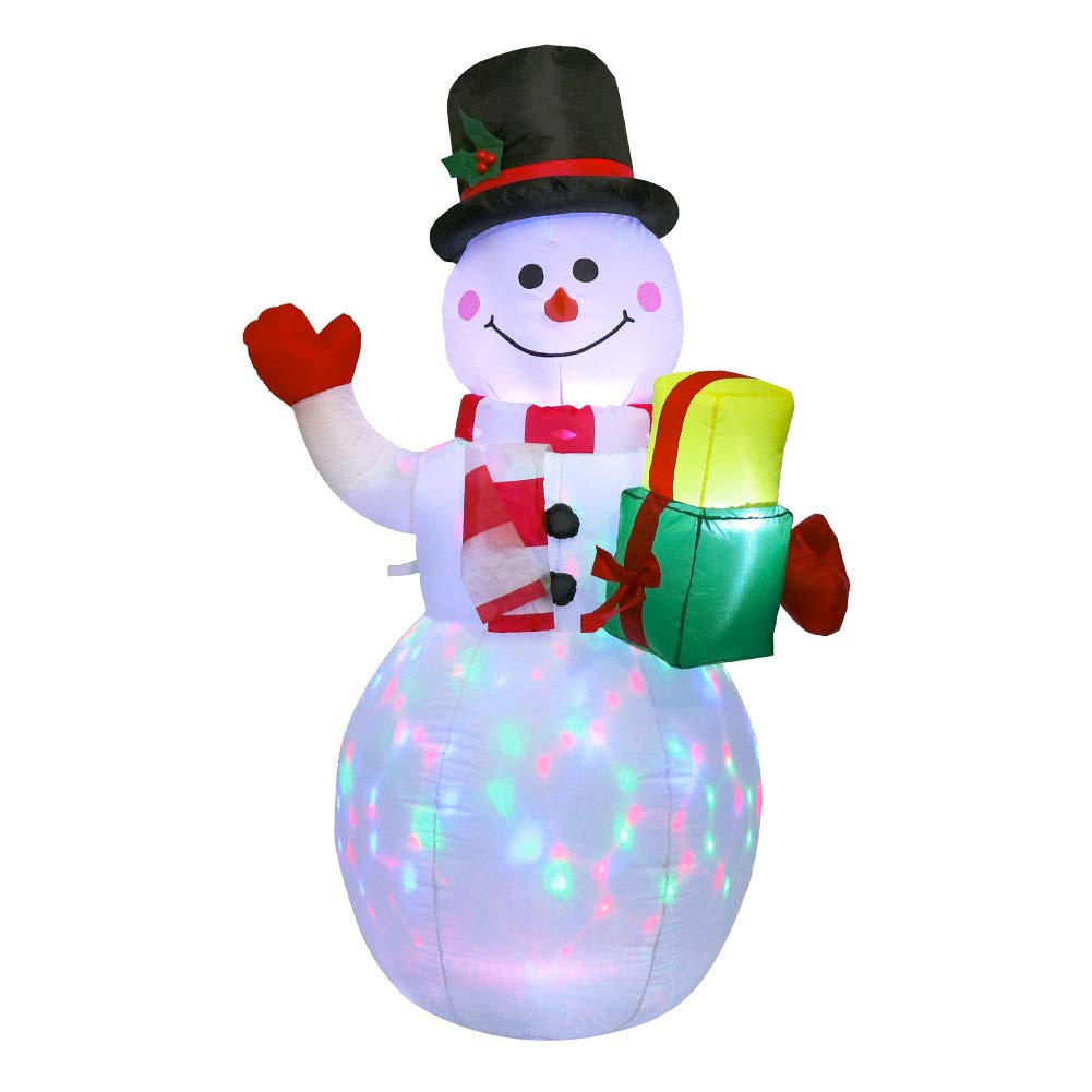 UNIE 5ft Inflatable Snowman Christmas Decoration with Rotating LED Lights - Outdoor Holiday Decor for Yard, Garden, Lawn | Perfect for Christmas Party, Front Porch & Winter Festival Decorations
