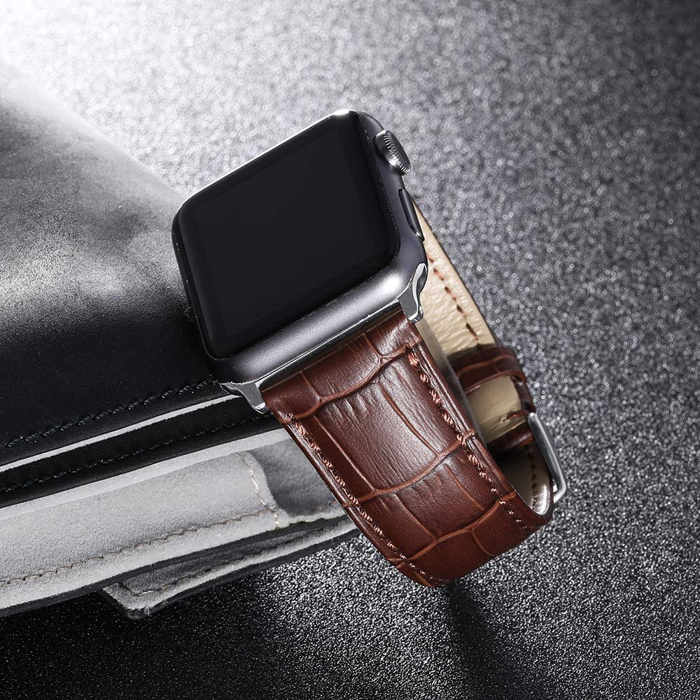 Premium Alligator Leather Apple Watch Band - Compatible with 49mm 46mm 45mm 44mm 42mm 41mm 40mm 38mm iWatch Series 10/9/8/7/6/5/4/3 Ultra 2 SE - Stylish Unisex Replacement Strap for Workout, Office & Everyday Wear