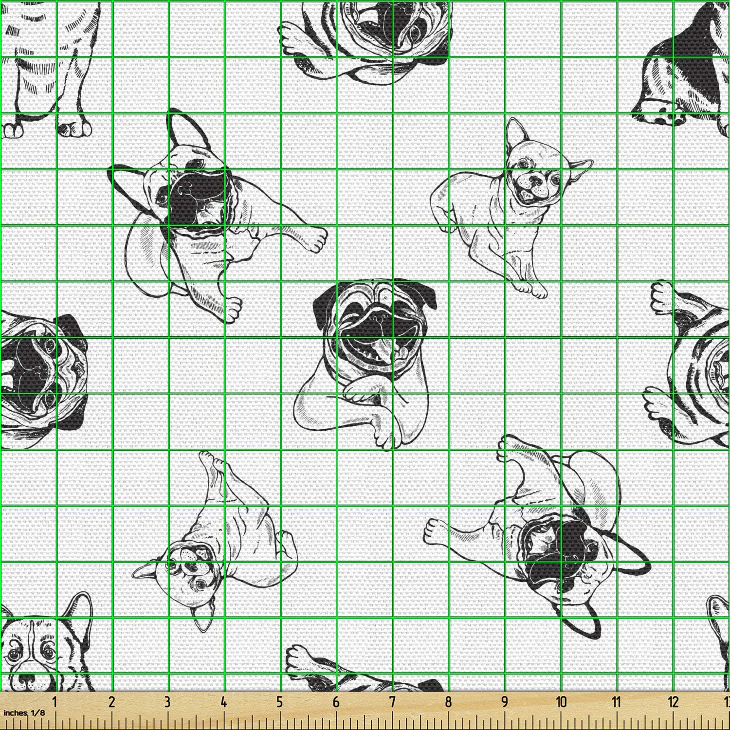Ambesonne Dogs Fabric by The Yard - Monochrome Puppy Breed Pattern Upholstery Material (10 Yards, Black & White) | Perfect for DIY Home Decor, Pet-Themed Curtains & Throw Pillow Covers
