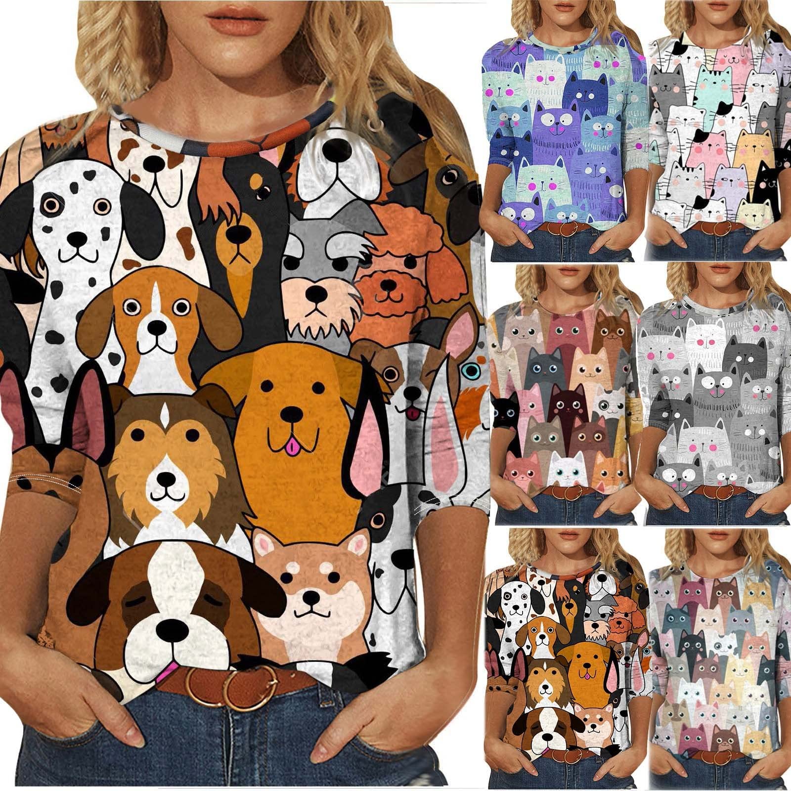 Women's Casual 3/4 Sleeve Tunic Tops - Cute Animal Print Loose Blouse Tee Shirts | Lightweight Comfortable Tops for Everyday Wear, Office & Weekend Outings