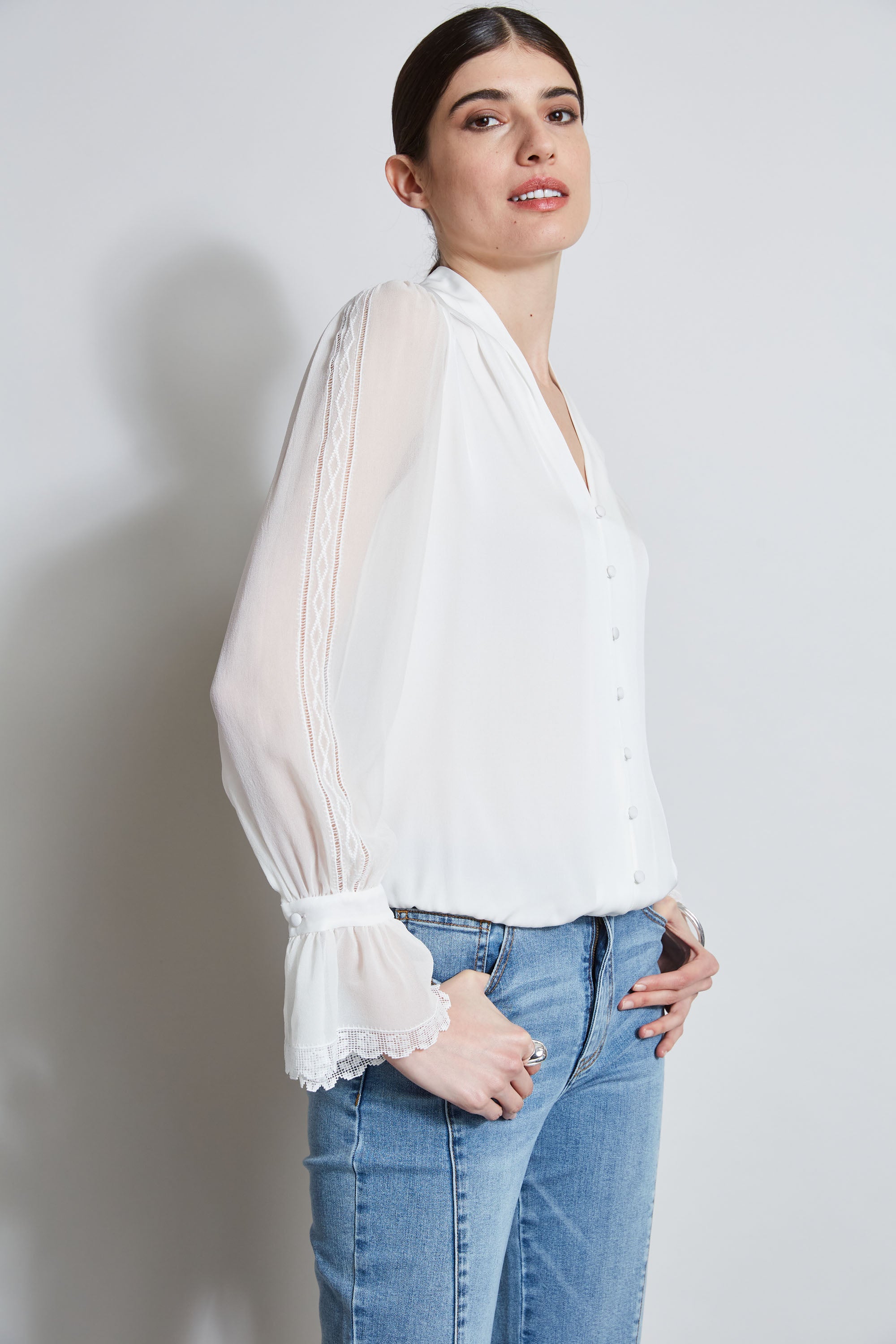 Embroidered Sleeve Blouson Shirt for Women - Stylish Casual & Office Wear - Perfect for Spring & Summer Outfits
