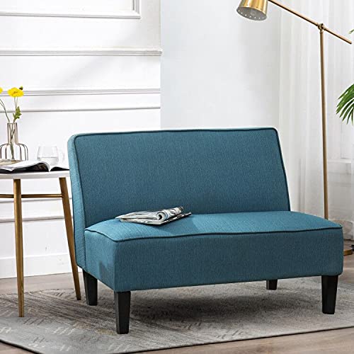 Changjie Furniture Small Loveseat Sofa - Upholstered Mini Couch for Bedroom & Living Room, Compact 2-Seater Loveseat in Blue | Perfect for Small Spaces, Apartments, Dorms & Cozy Reading Nooks