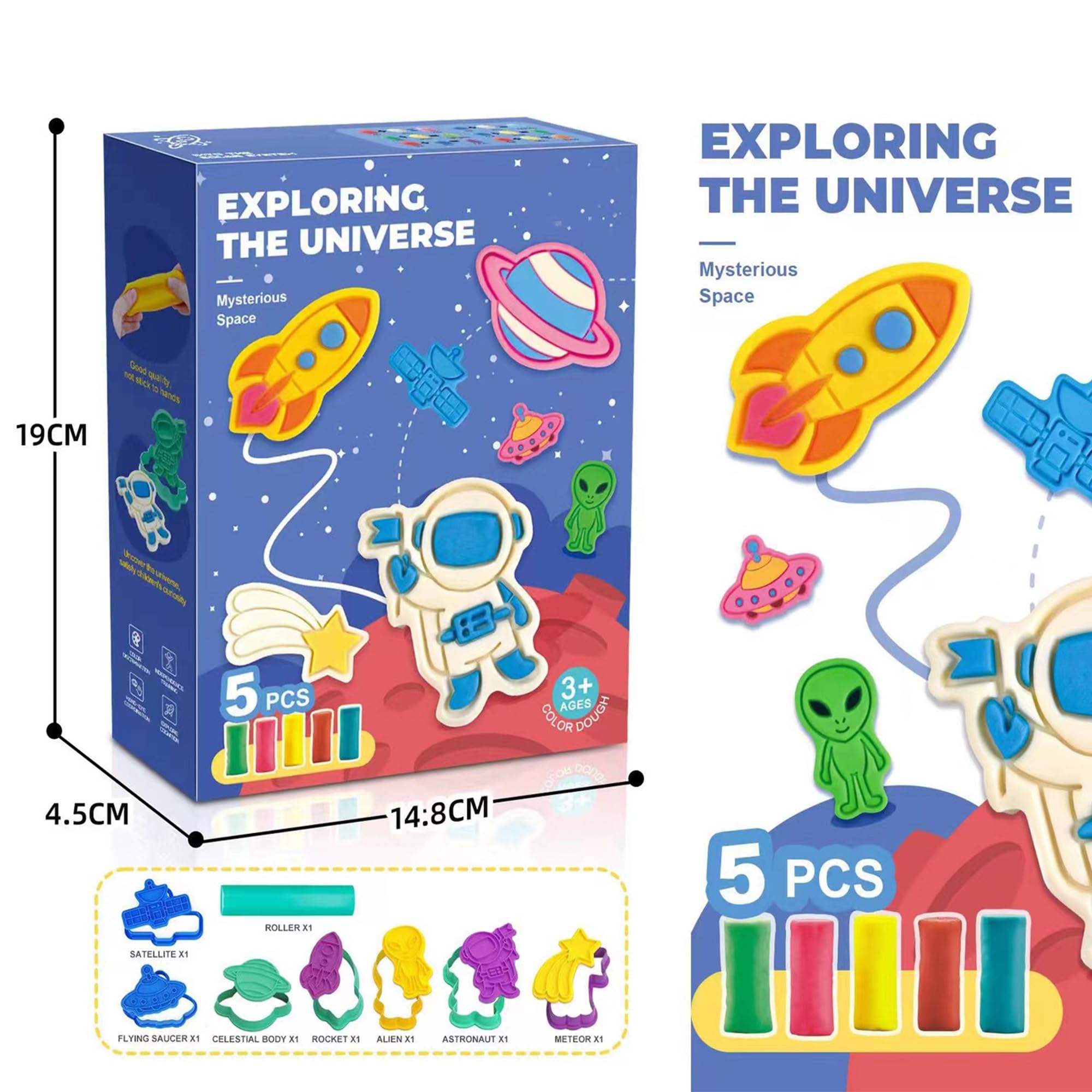 Dinosaur & Aerospace Play Dough Set for Kids Ages 2-8 - 23-Piece Non-Toxic Modeling Clay Kit with Tools for Creative Play - Perfect for Preschool Learning, Sensory Development & Birthday Gifts