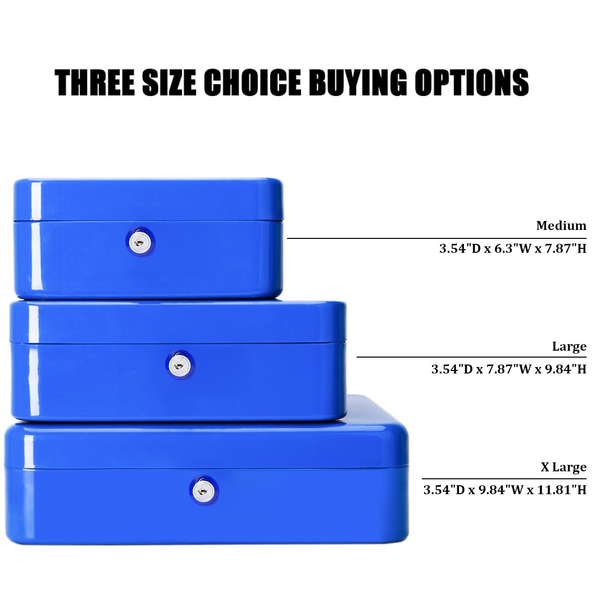Jssmst Medium Steel Cash Box with Money Tray & Secure Lock - Blue - Ideal for Small Business, Home Office, Retail Store, and Cash Management