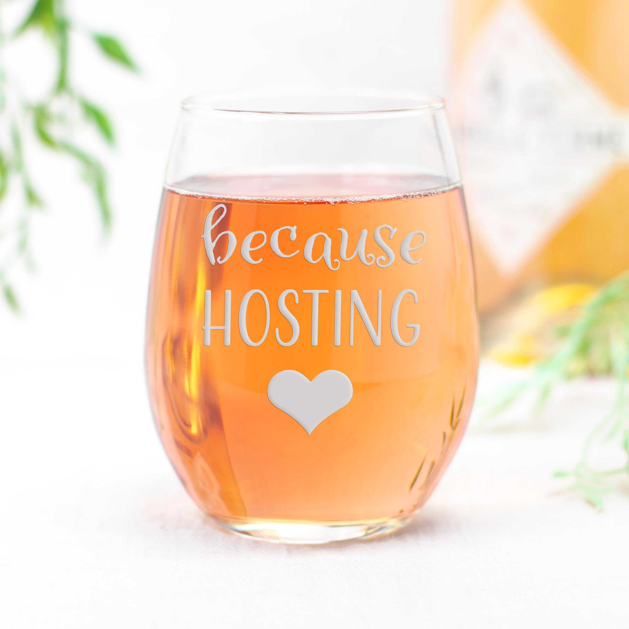 Because Hosting Stemless Wine Glass - Elegant Hostess Gift for Parties, Weddings & Entertaining | Perfect for Wine Tasting, Bridal Showers & Dinner Parties